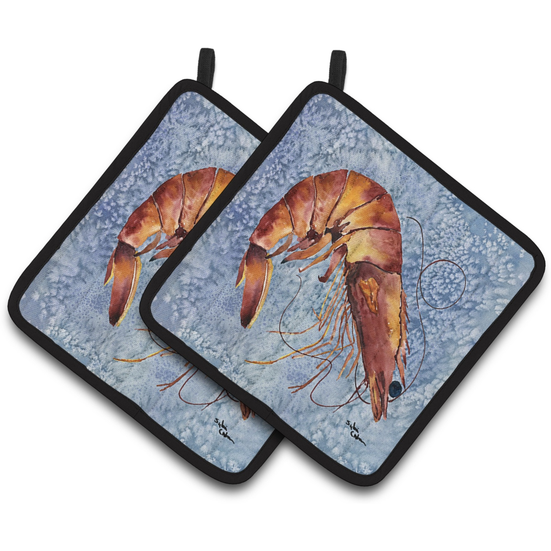 &quotCaroline's Treasures Cooked Shrimp Cool Blue Water Pair of Pot Holders 8153PTHD, 7.5HX7.5W, Multicolor"