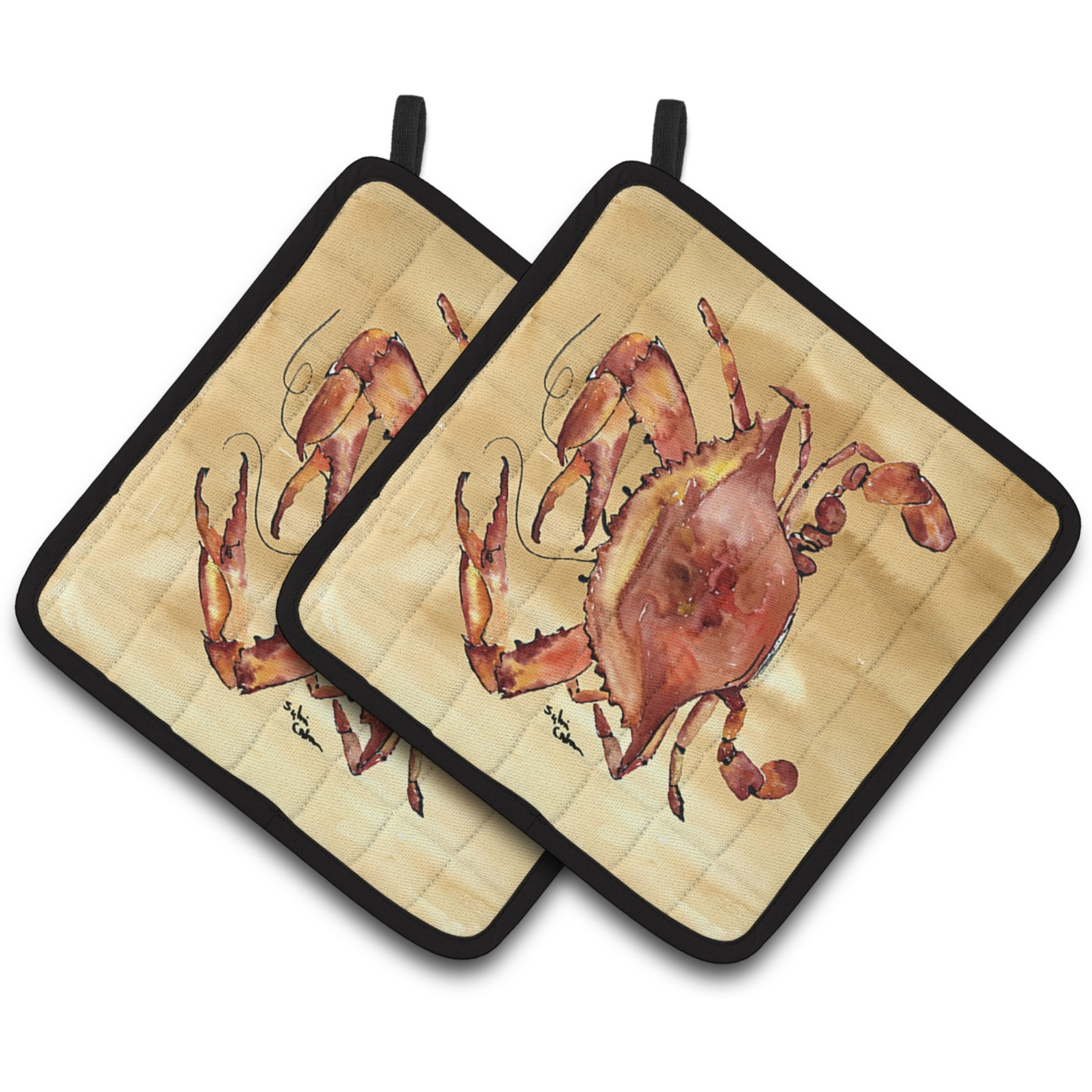 &quotCaroline's Treasures Cooked Crab Sandy Beach Pair of Pot Holders 8154PTHD, 7.5HX7.5W, Multicolor"
