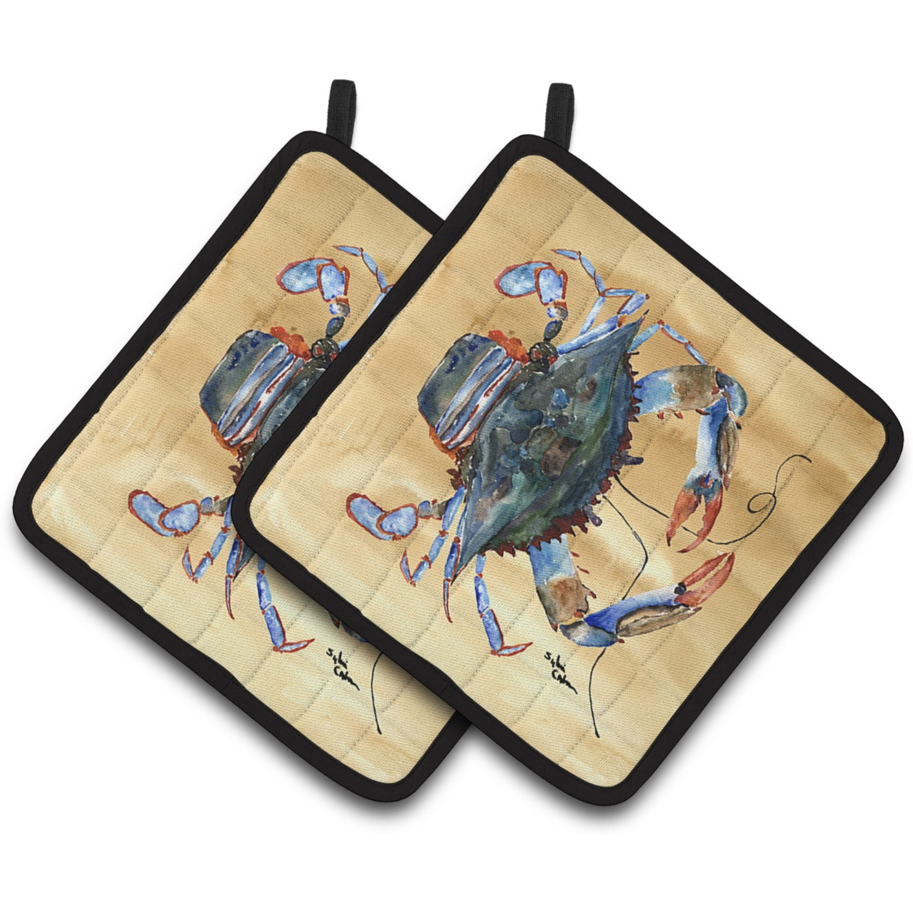 &quotCaroline's Treasures Crab Pair of Pot Holders 8156PTHD, 7.5HX7.5W, Multicolor"