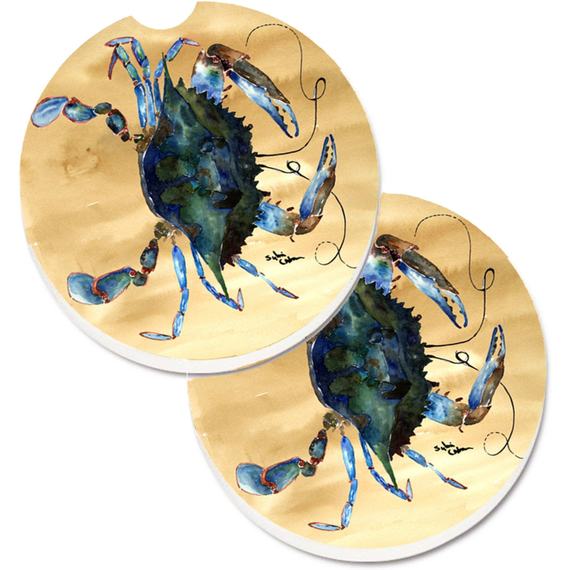 &quotCaroline's Treasures Crab Set of 2 Cup Holder Car Coasters 8159CARC, 2.56, Multicolor"