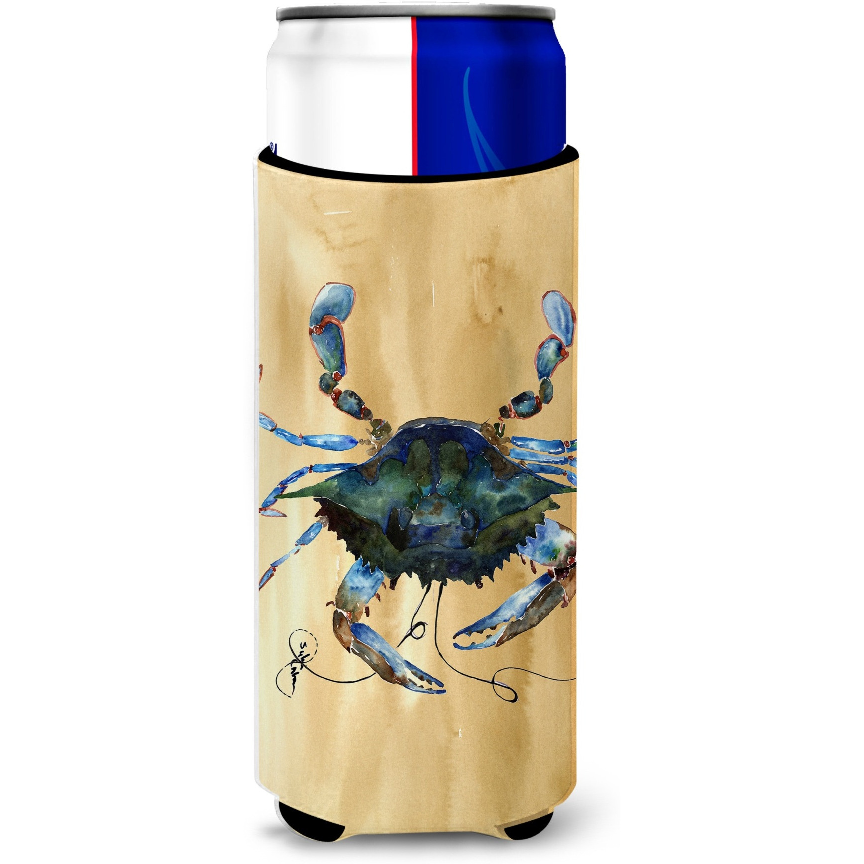 Blue Male Crab  Sandy Beach Ultra Beverage Insulators for slim cans 8159MUK