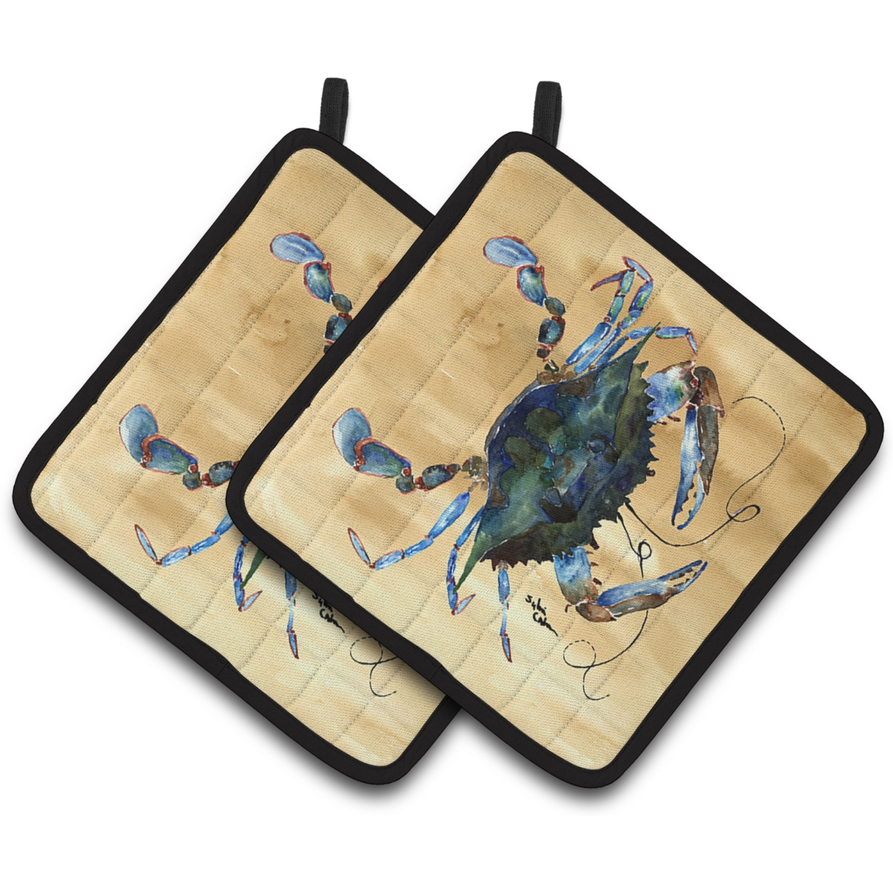&quotCaroline's Treasures Crab Pair of Pot Holders 8159PTHD, 7.5HX7.5W, Multicolor"