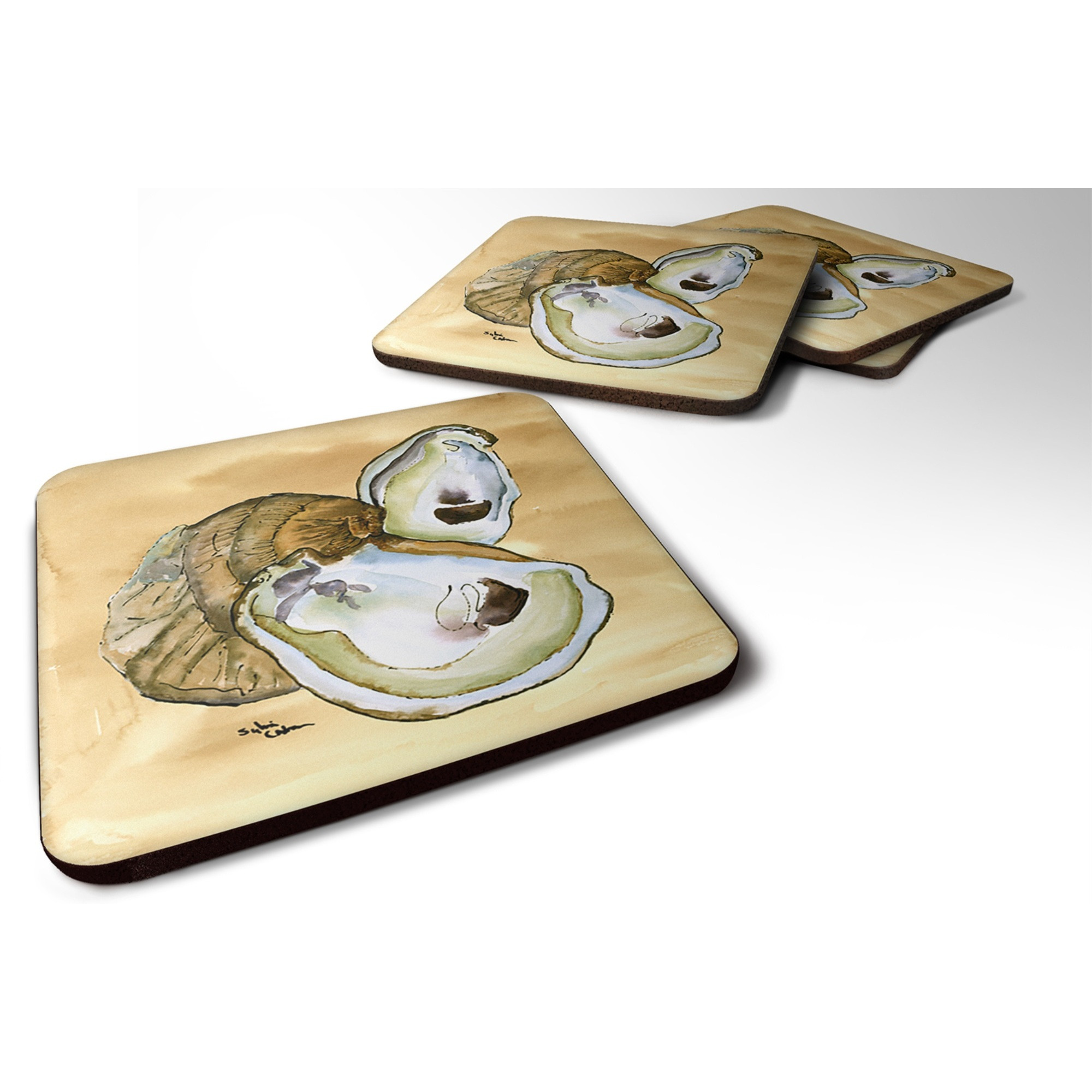 &quotCaroline's Treasures 8160FC Oyster Foam Coasters (Set of 4), 3.5"" H x 3.5"" W, Multicolor"