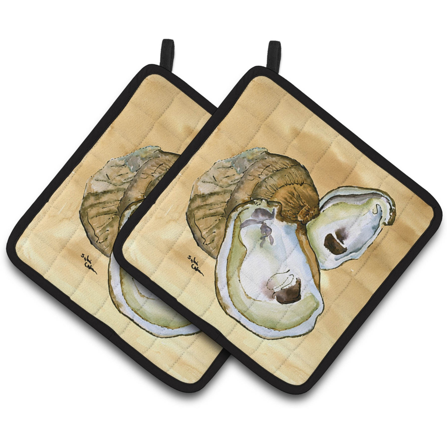 &quotCaroline's Treasures Oyster Pair of Pot Holders 8160PTHD, 7.5HX7.5W, Multicolor"