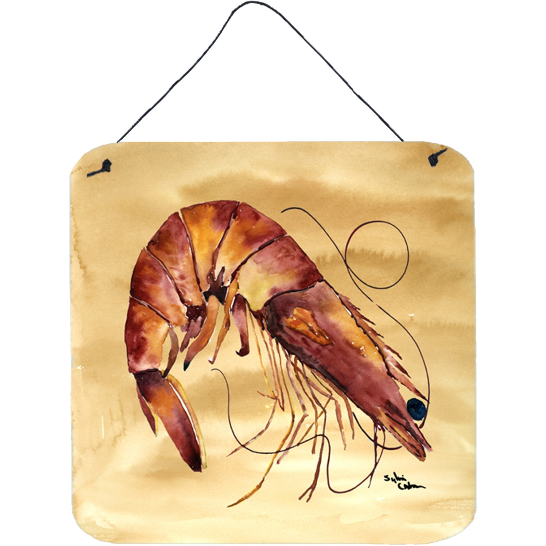 &quotCaroline's Treasures 8161DS66 Shrimp Aluminum Metal Wall or Door Hanging Prints, 6 x 6"", Multicolor"