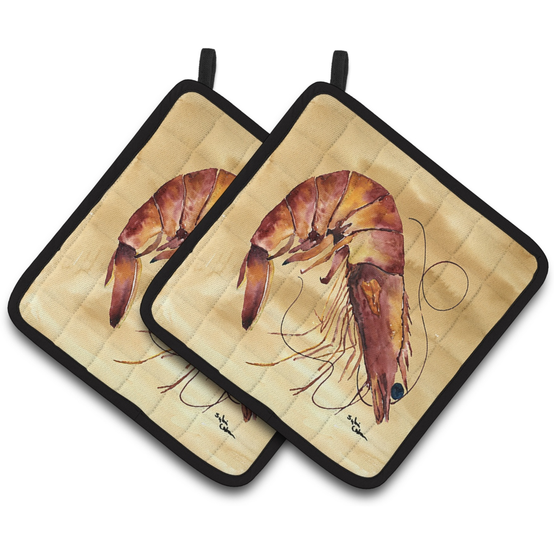 &quotCaroline's Treasures Shrimp Pair of Pot Holders 8161PTHD, 7.5HX7.5W, Multicolor"