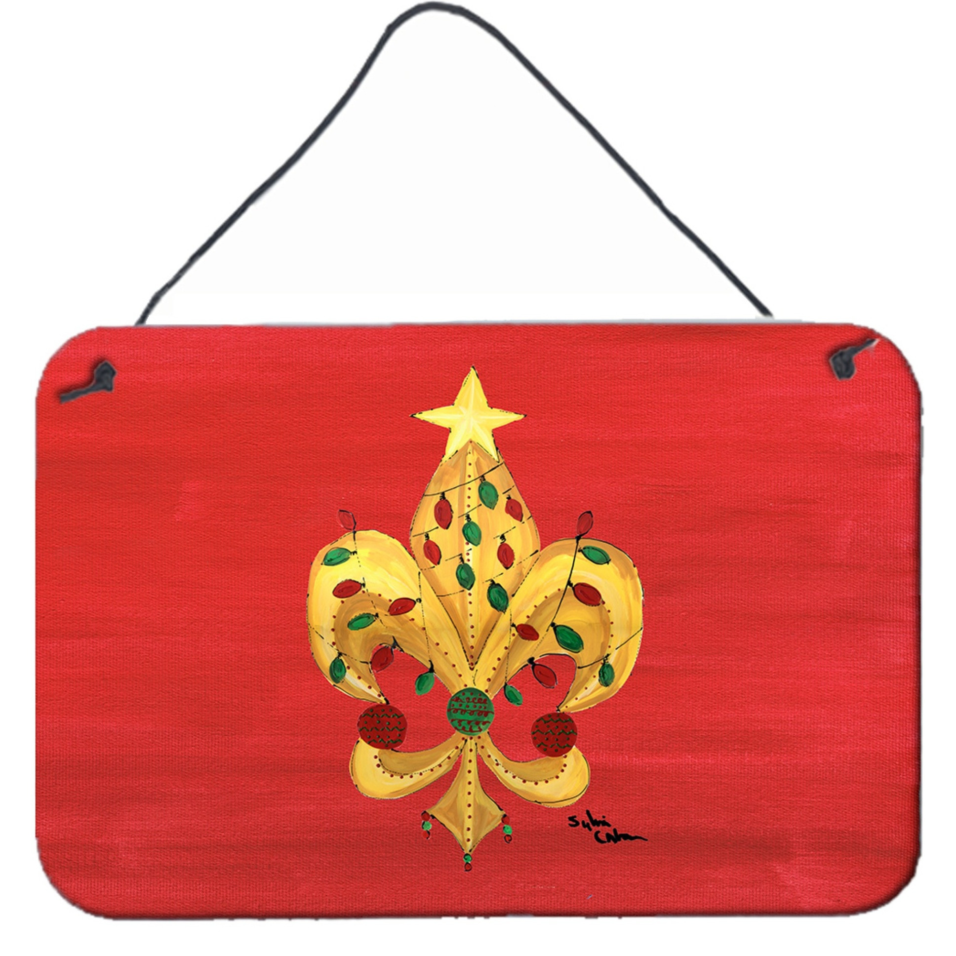 &quotCaroline's Treasures Christmas Fleur De Lis Tree with Lights Wall or Door Hanging Prints, 8 x 12"""