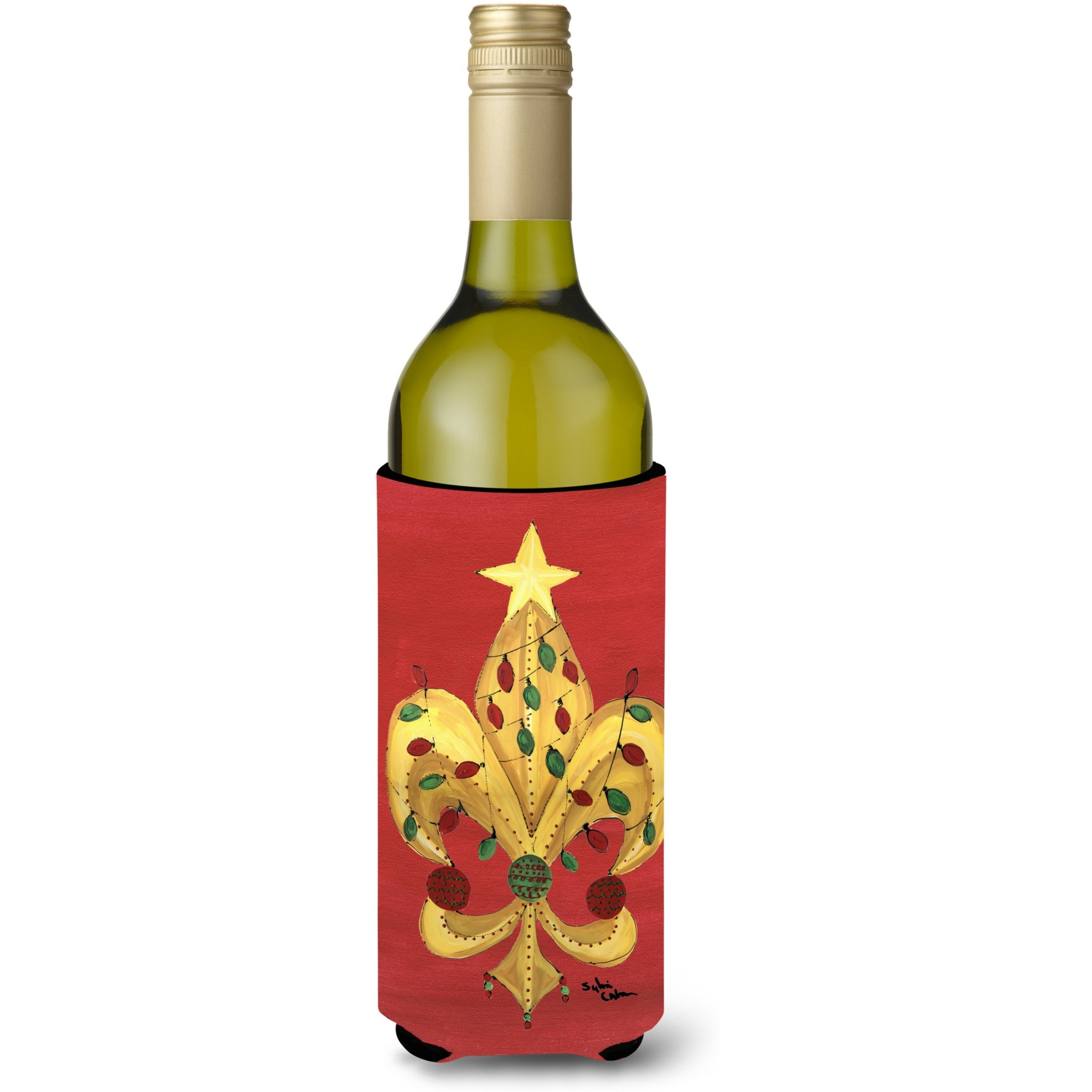 Christmas Tree with Lights Fleur de lis Wine Bottle Beverage Insulator Beverage Insulator Hugger