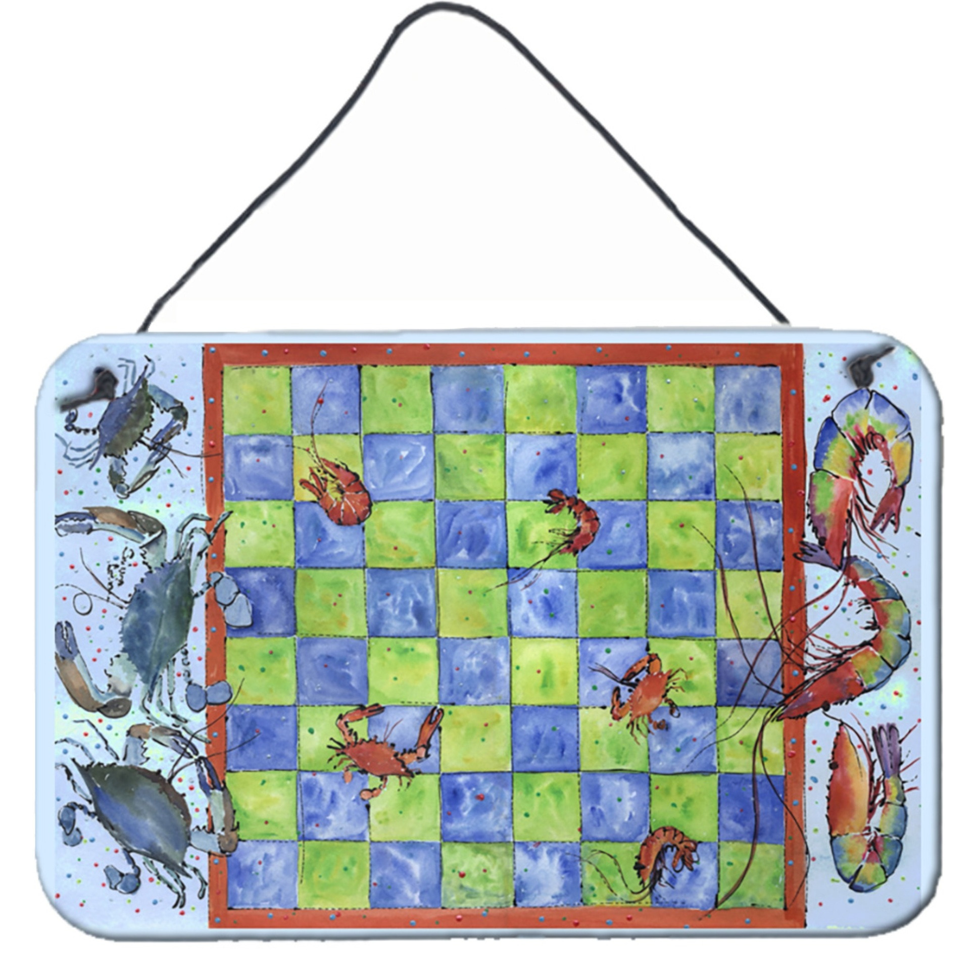 &quotCaroline's Treasures Crab and Shrimp Checkerboard Aluminum Metal Wall or Door Hanging Prints, 8 x 12"""