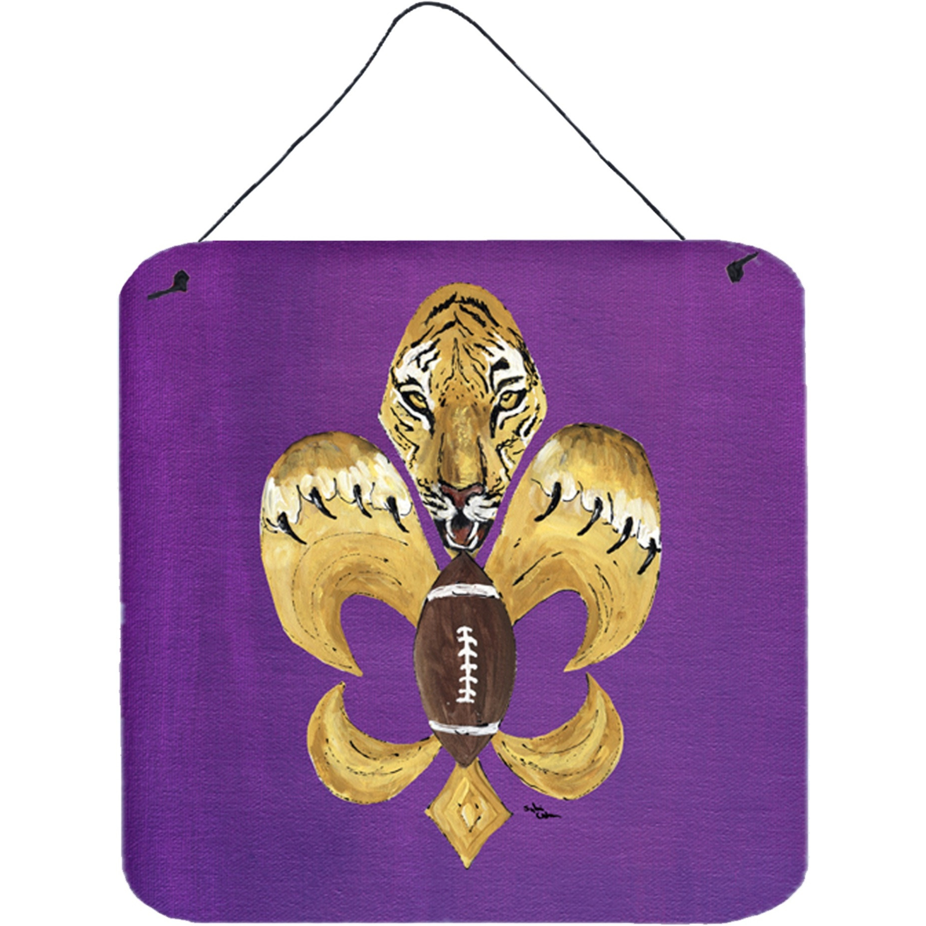 &quotCaroline's Treasures 8205-2DS66 Tiger Football Fleur De Lis Aluminum Metal Wall or Door Hanging Prints, 6 x 6"", Multicolor"