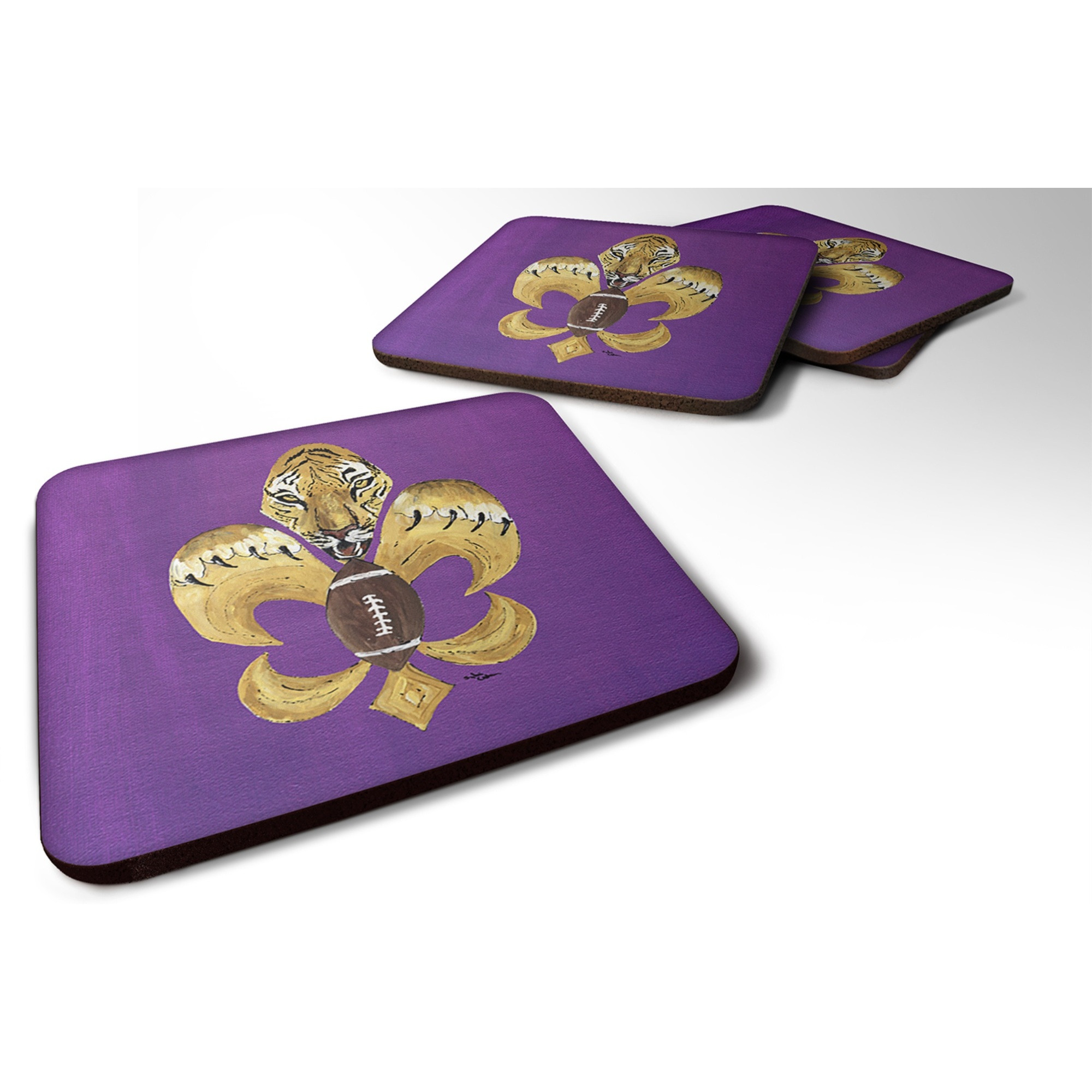 &quotCaroline's Treasures 8205-2FC Tiger Football Fleur de lis Foam Coasters (Set of 4), 3.5"" H x 3.5"" W, Multicolor"