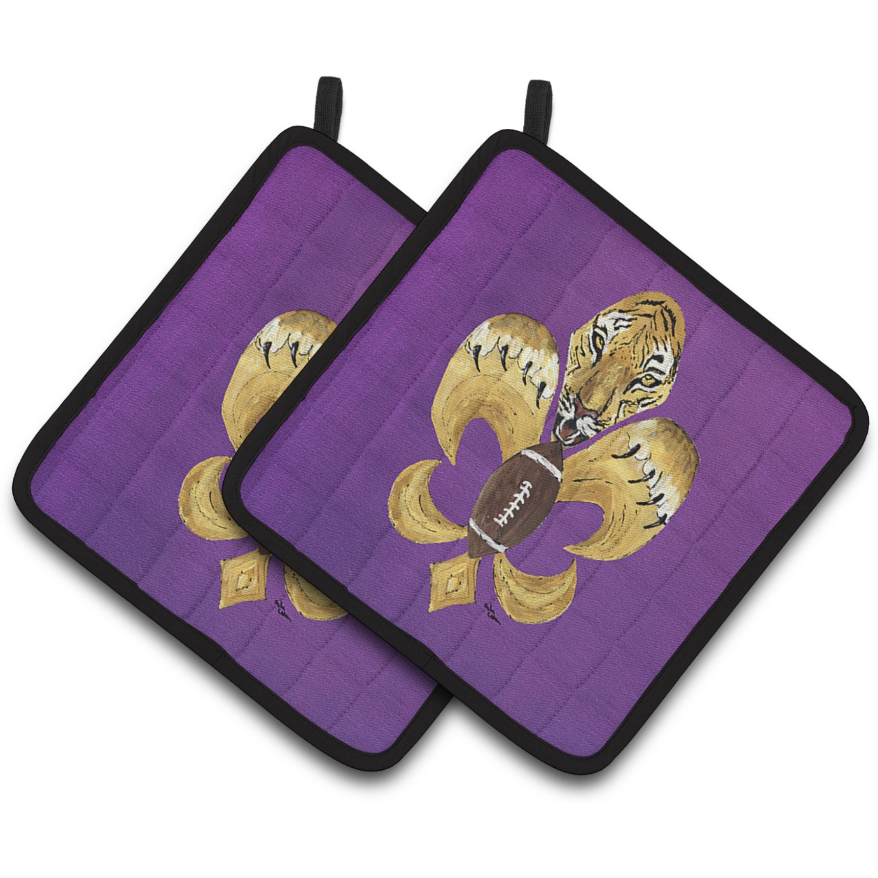 &quotCaroline's Treasures Tiger Football Fleur De Lis Pair of Pot Holders 8205-2PTHD, 7.5HX7.5W, Multicolor"