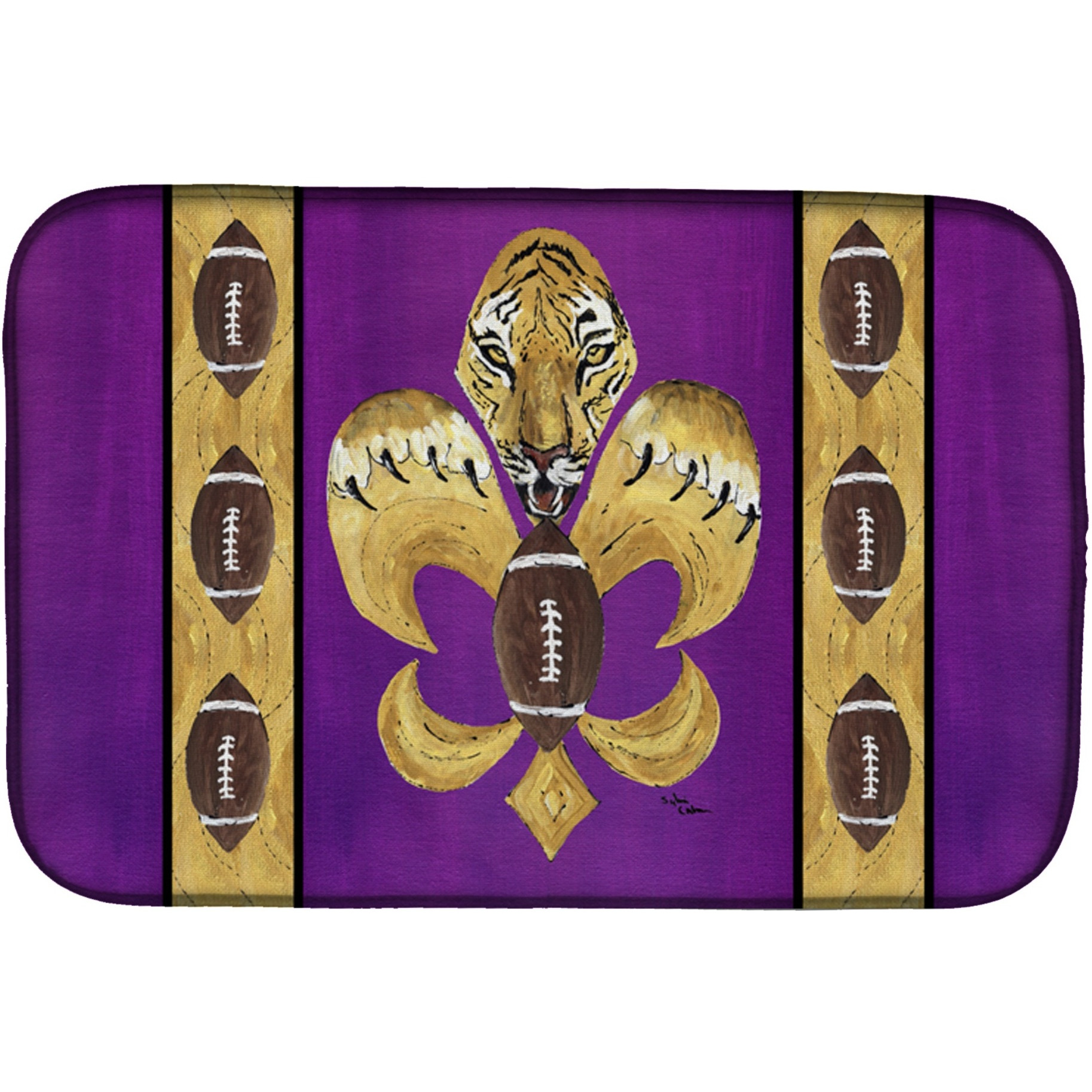 &quotCaroline's Treasures Tiger Football Fleur De Lis Dish Drying Mat, 14"" x 21"", Multicolor"