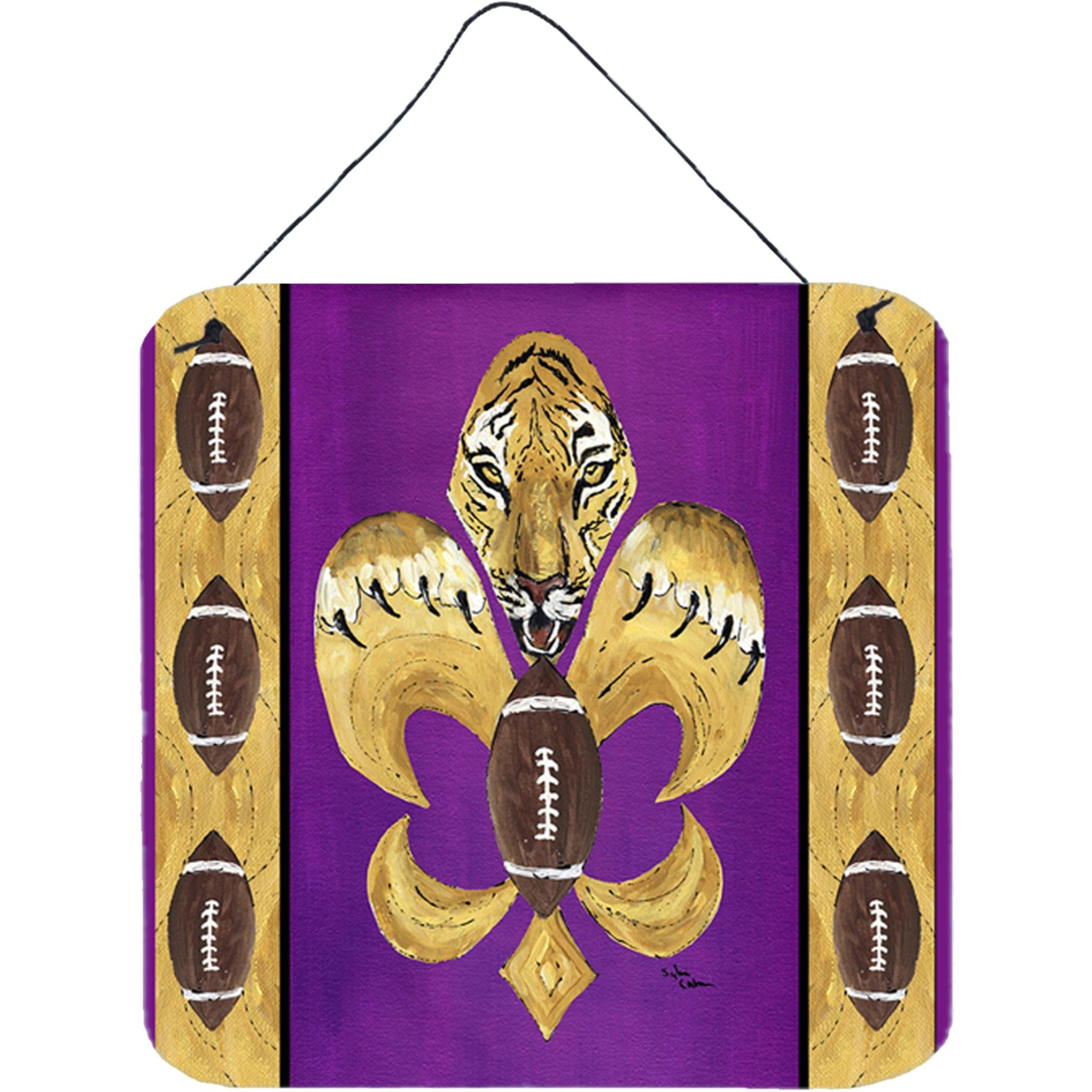&quotCaroline's Treasures 8205DS66 Tiger Football Fleur De Lis Aluminum Metal Wall or Door Hanging Prints, 6 x 6"", Multicolor"