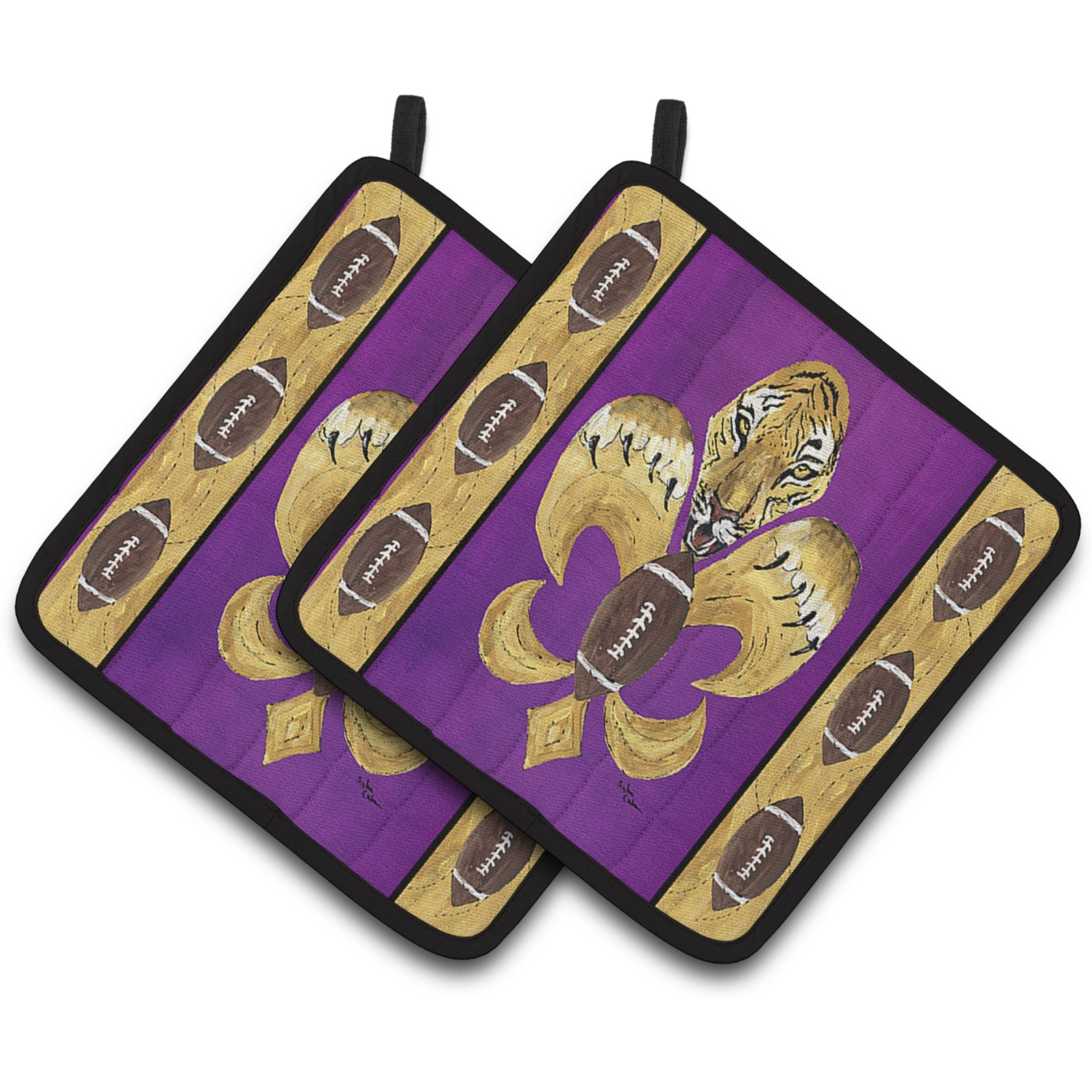 &quotCaroline's Treasures Tiger Football Fleur De Lis Pair of Pot Holders 8205PTHD, 7.5HX7.5W, Multicolor"