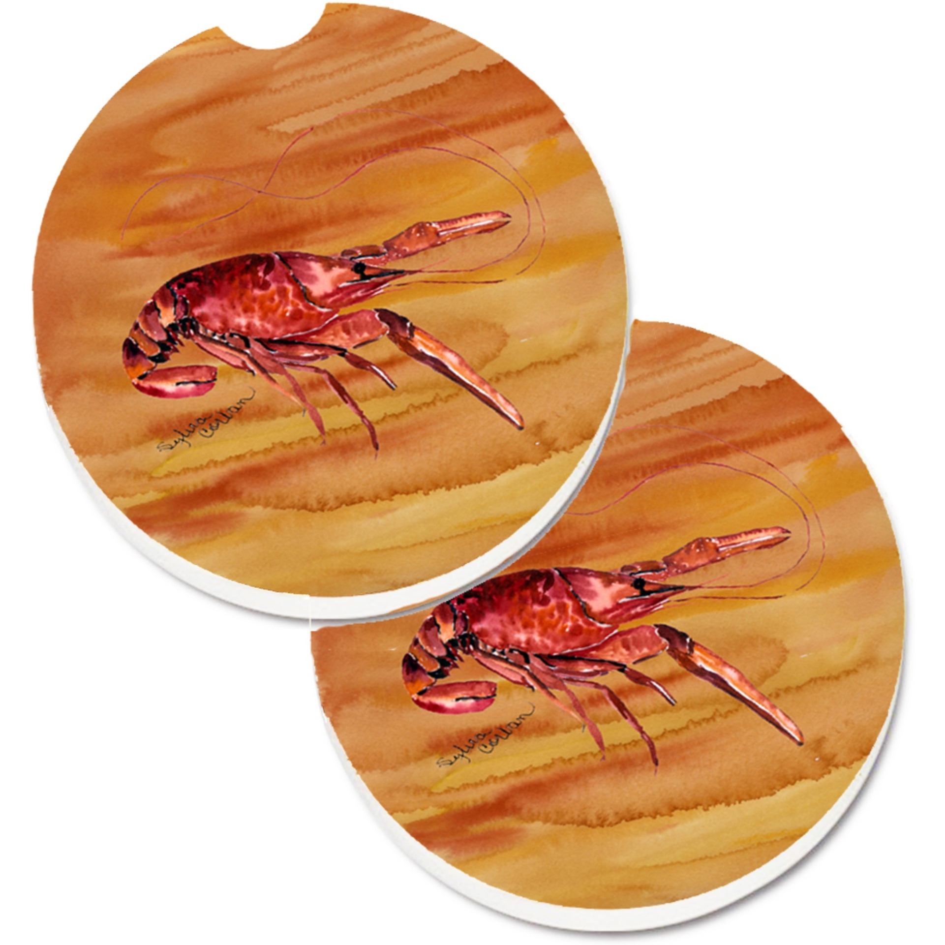 &quotCaroline's Treasures Crawfish Set of 2 Cup Holder Car Coasters 8232CARC, 2.56, Multicolor"
