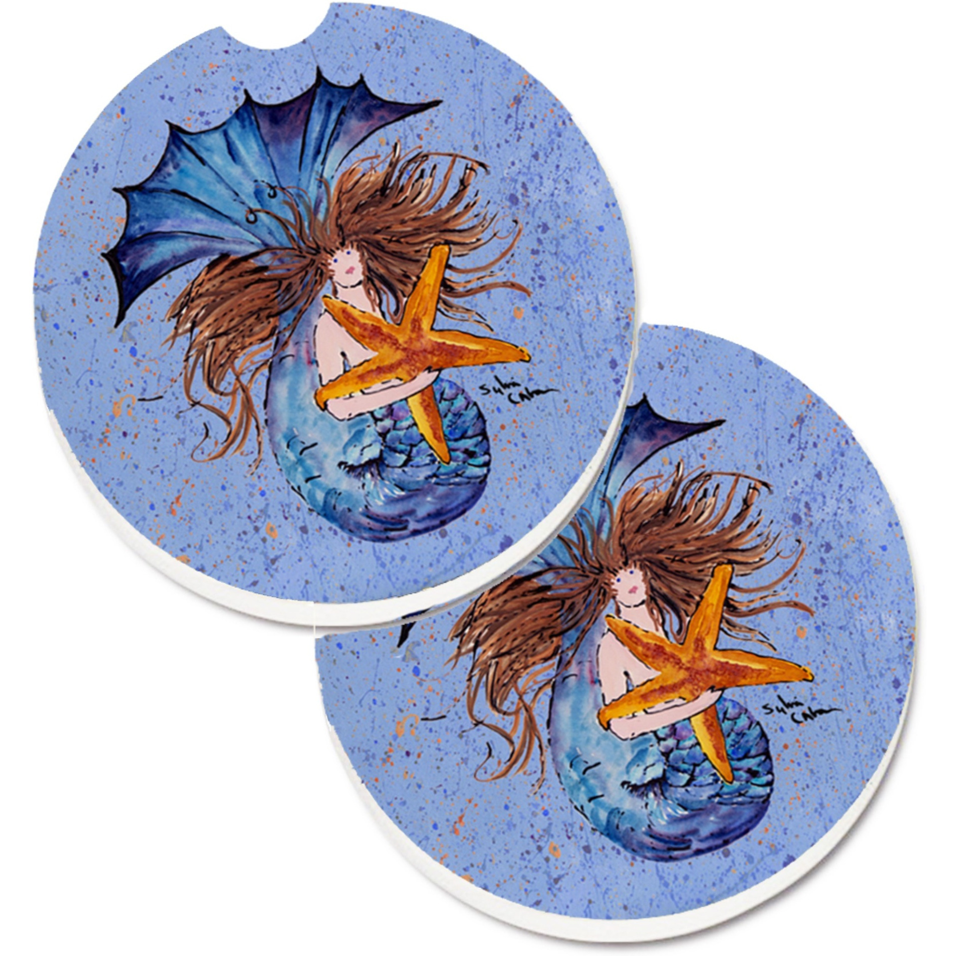 &quotCaroline's Treasures Mermaid Set of 2 Cup Holder Car Coasters 8337CARC, 2.56, Multicolor"