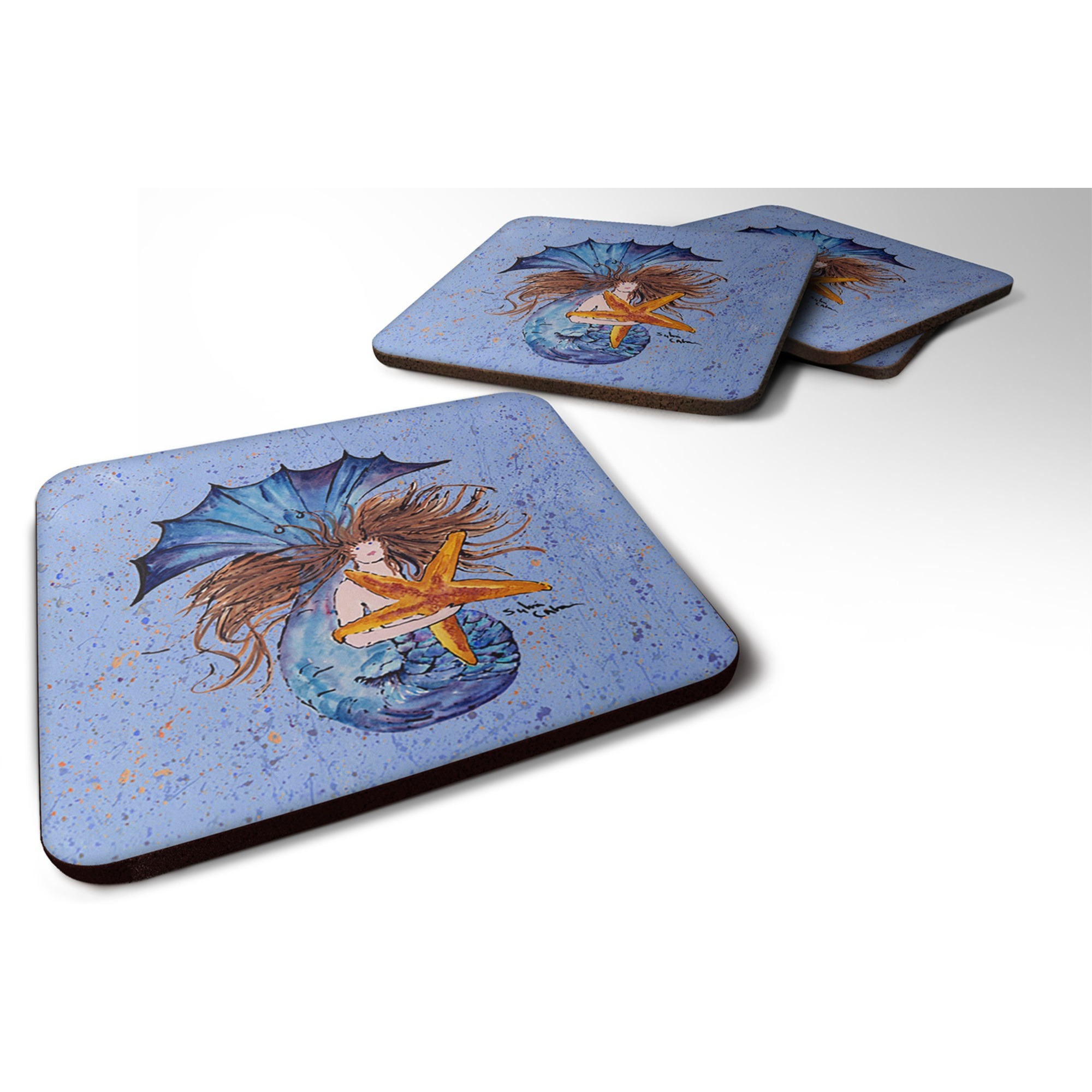 &quotCaroline's Treasures 8337FC Mermaid Foam Coasters (Set of 4), 3.5"" H x 3.5"" W, Multicolor"