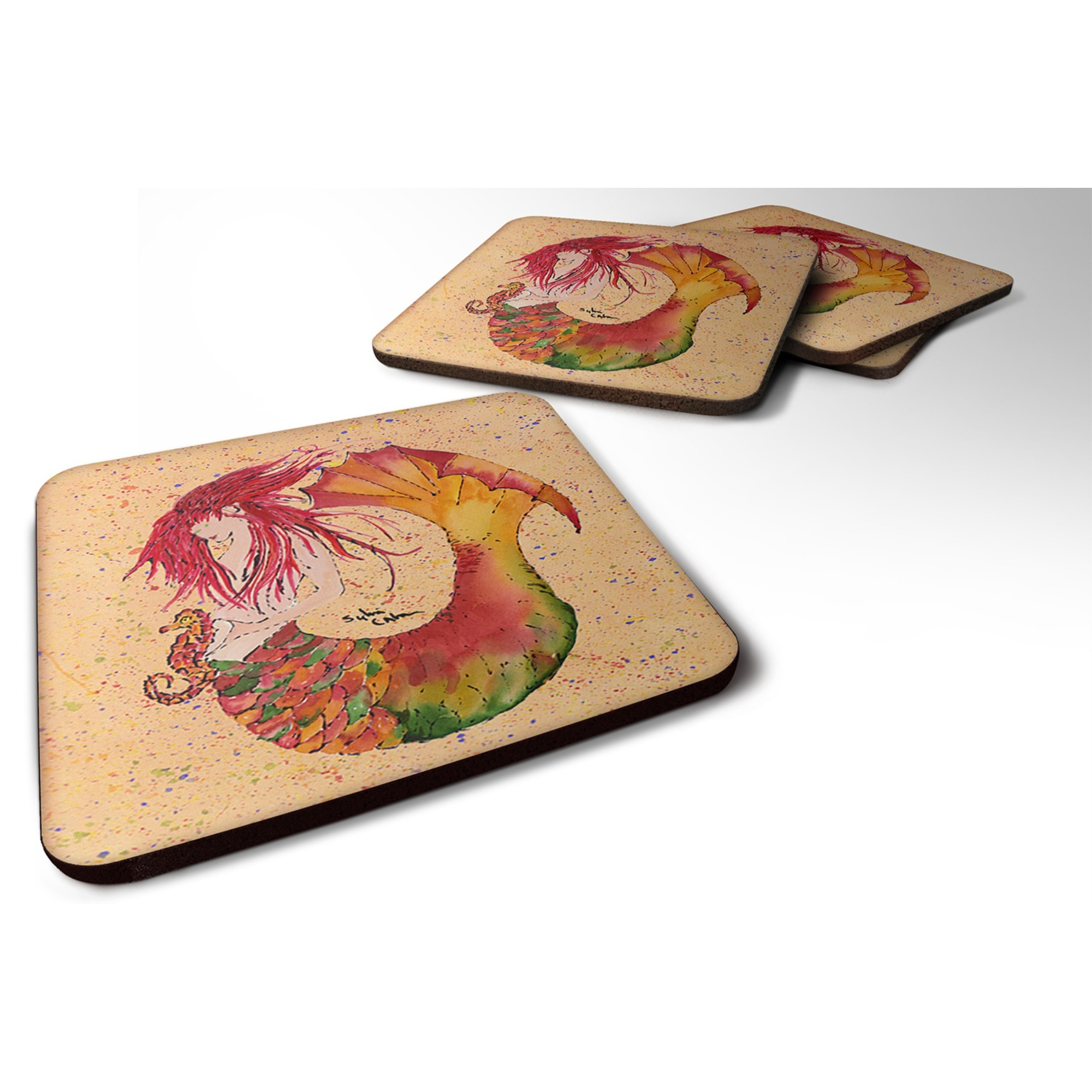 &quotCaroline's Treasures 8339FC Mermaid Foam Coasters (Set of 4), 3.5"" H x 3.5"" W, Multicolor"