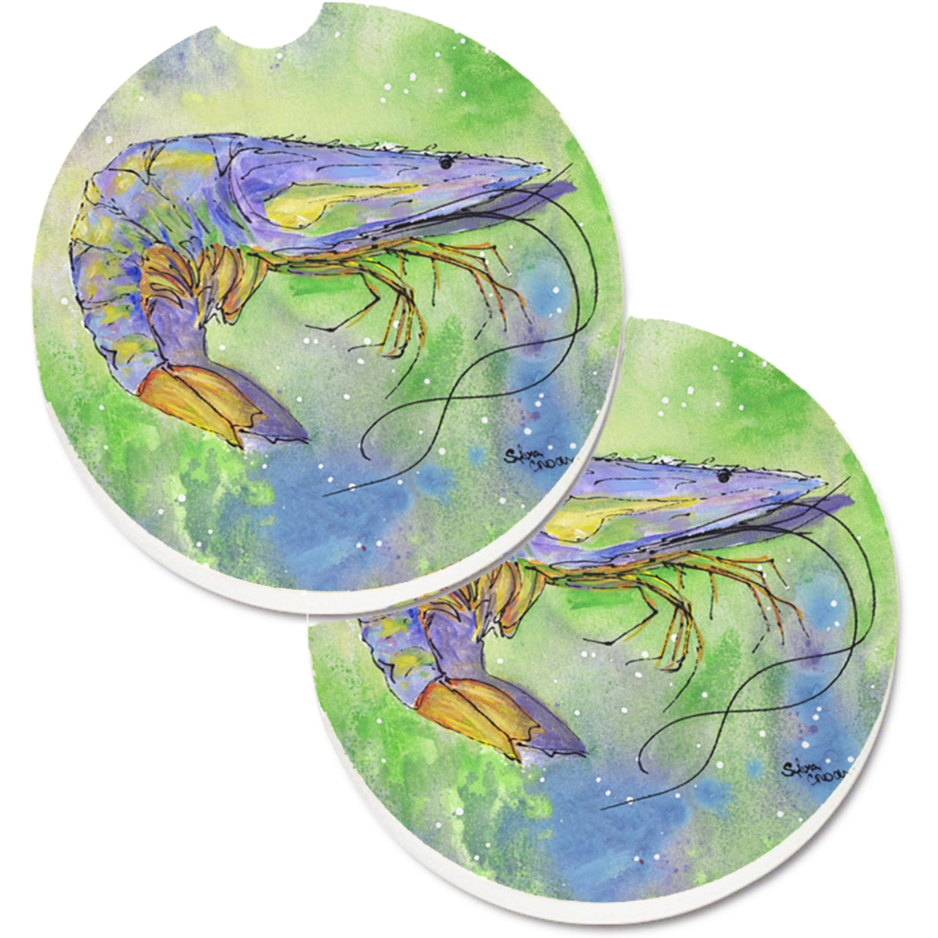 &quotCaroline's Treasures Shrimp Set of 2 Cup Holder Car Coasters 8342CARC, 2.56, Multicolor"