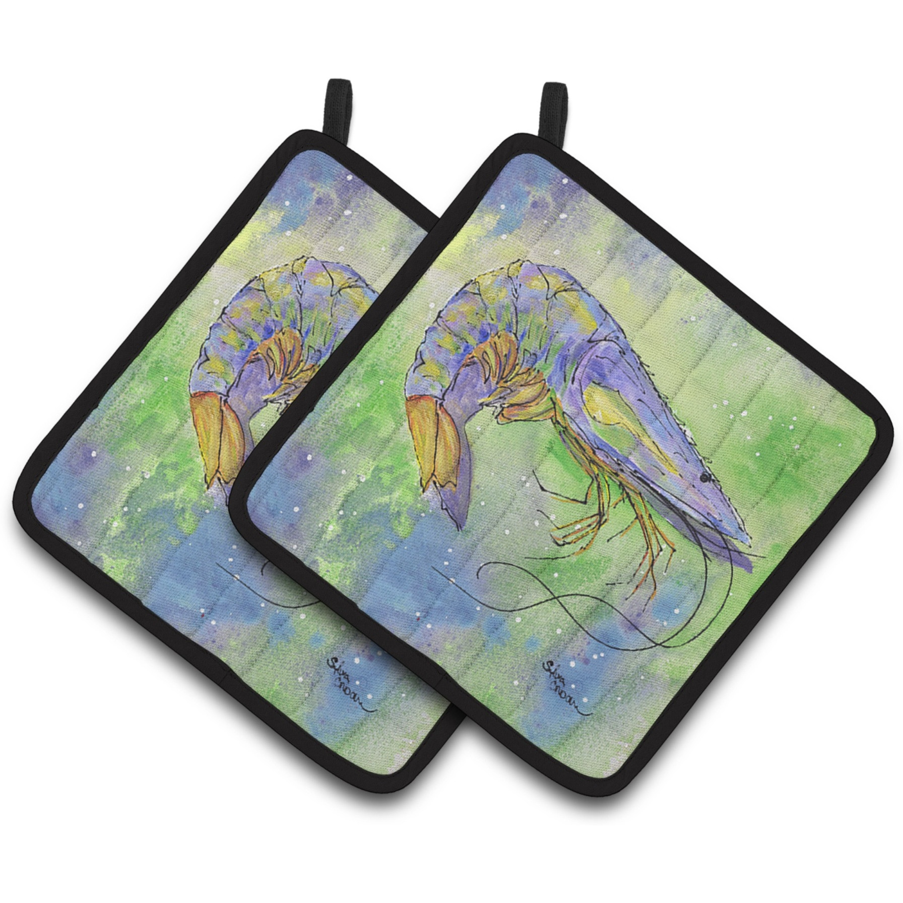 &quotCaroline's Treasures Shrimp Pair of Pot Holders 8342PTHD, 7.5HX7.5W, Multicolor"