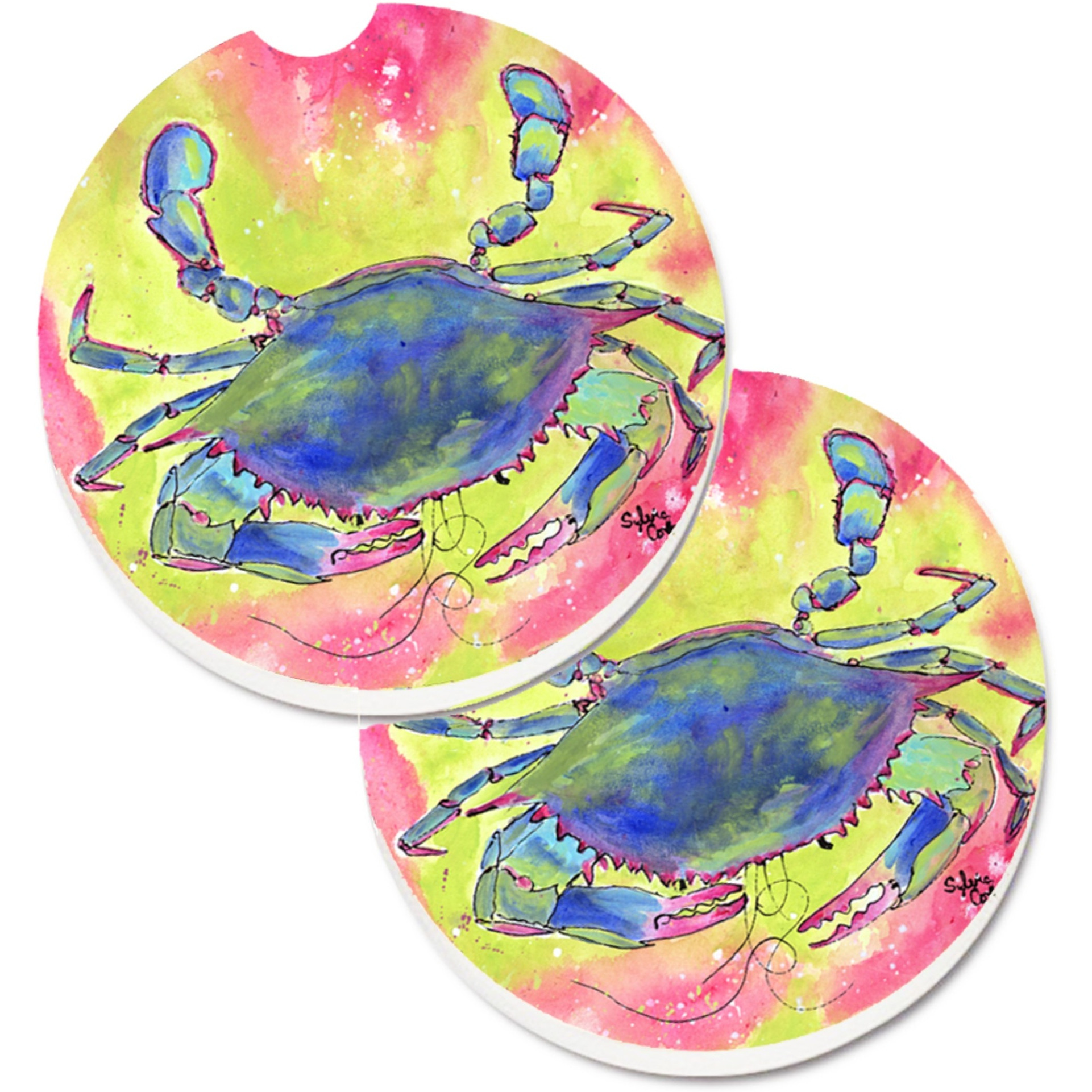 &quotCaroline's Treasures Crab Set of 2 Cup Holder Car Coasters 8343CARC, 2.56, Multicolor"