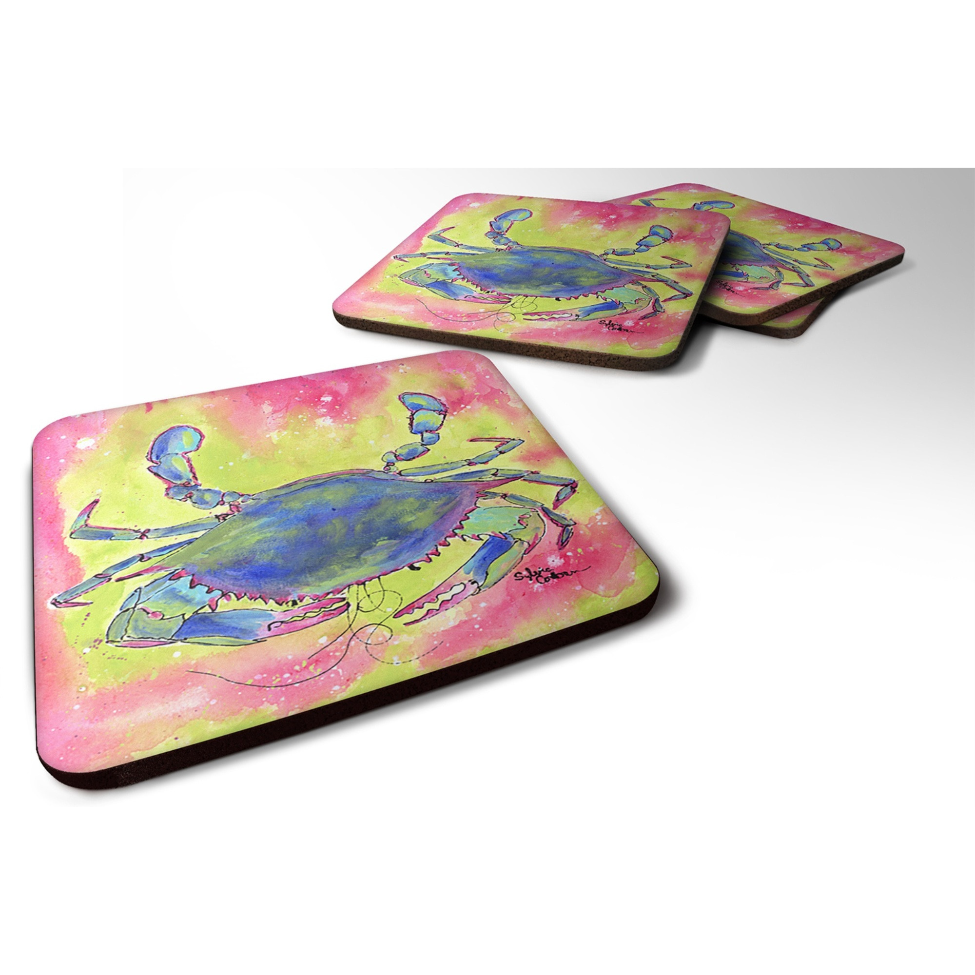 &quotCaroline's Treasures 8343FC Crab Foam Coasters (Set of 4), 3.5"" H x 3.5"" W, Multicolor"