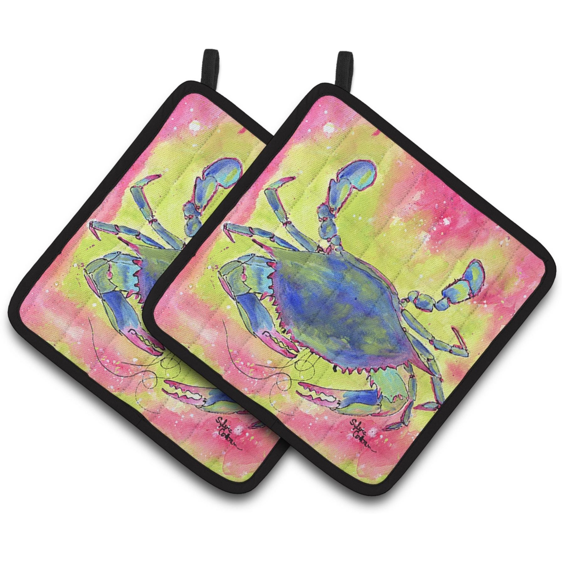 &quotCaroline's Treasures Crab Pair of Pot Holders 8343PTHD, 7.5HX7.5W, Multicolor"