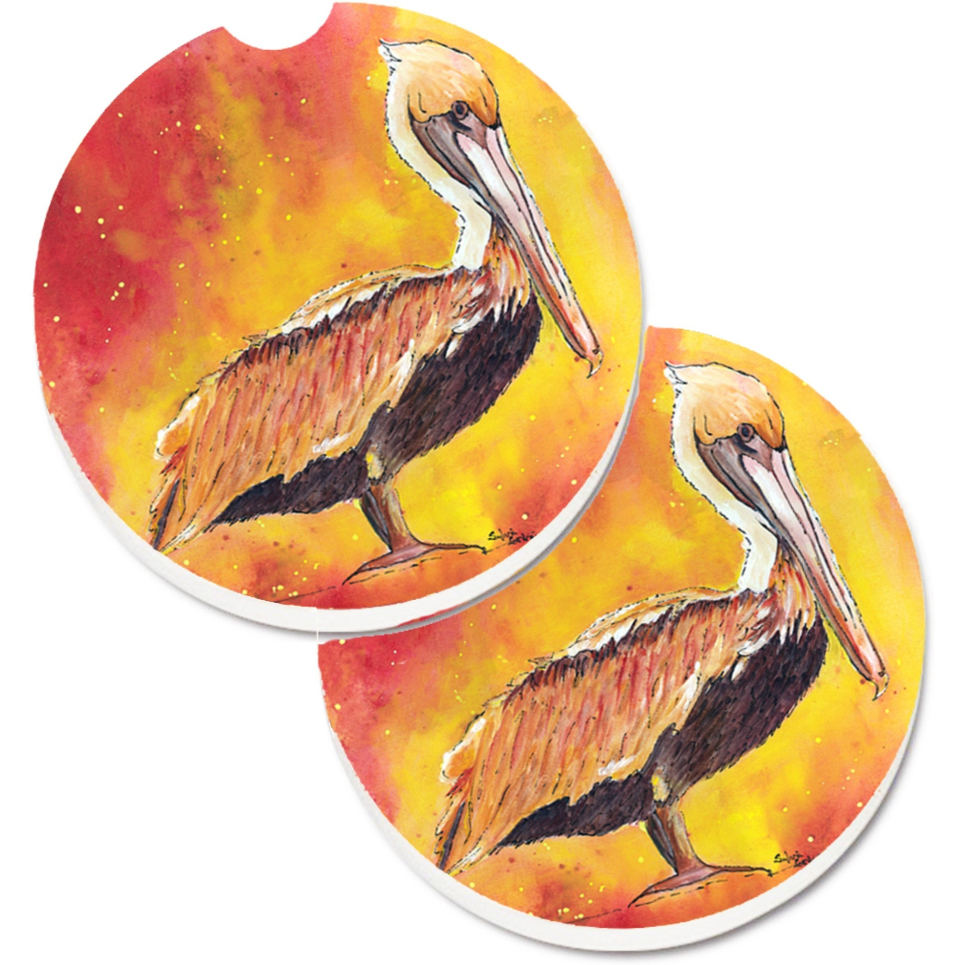 &quotCaroline's Treasures Pelican Set of 2 Cup Holder Car Coasters 8344CARC, 2.56, Multicolor"