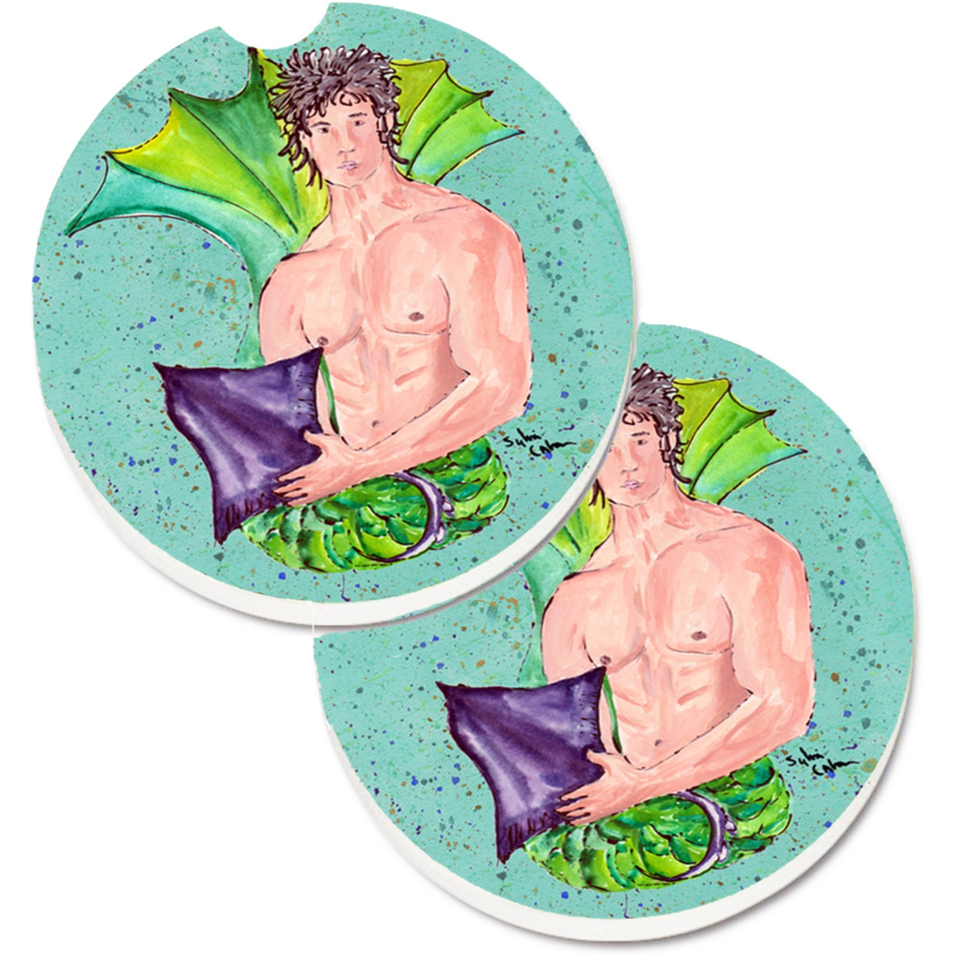 &quotCaroline's Treasures Merman Set of 2 Cup Holder Car Coasters 8345CARC, 2.56, Multicolor"