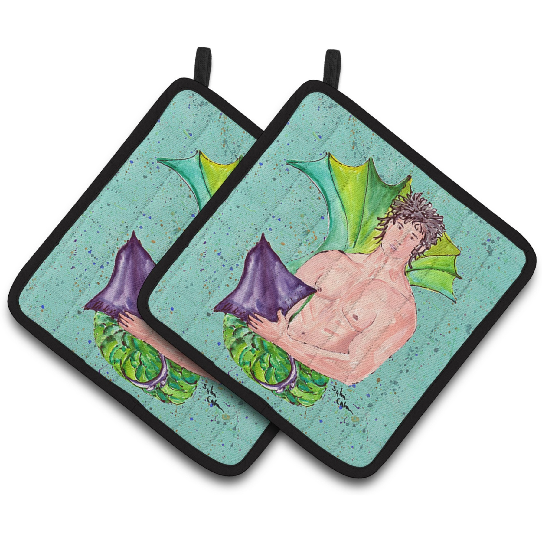 &quotCaroline's Treasures Merman Pair of Pot Holders 8345PTHD, 7.5HX7.5W, Multicolor"