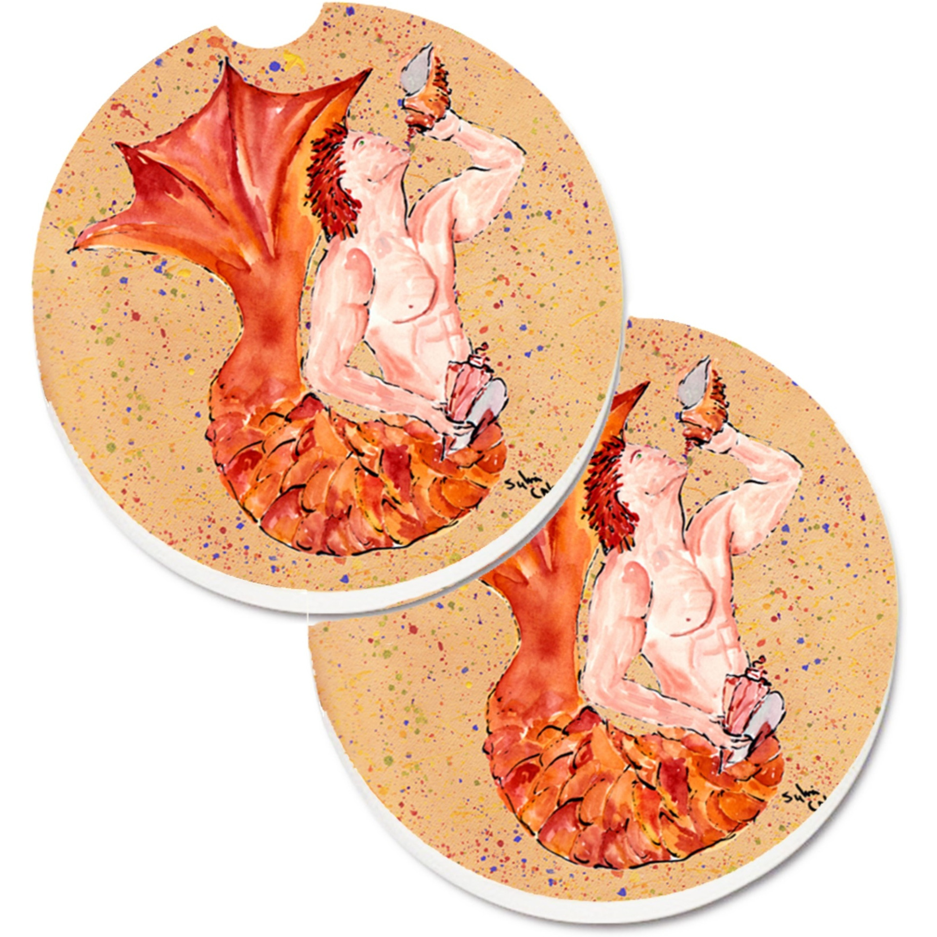 &quotCaroline's Treasures Merman Set of 2 Cup Holder Car Coasters 8346CARC, 2.56, Multicolor"