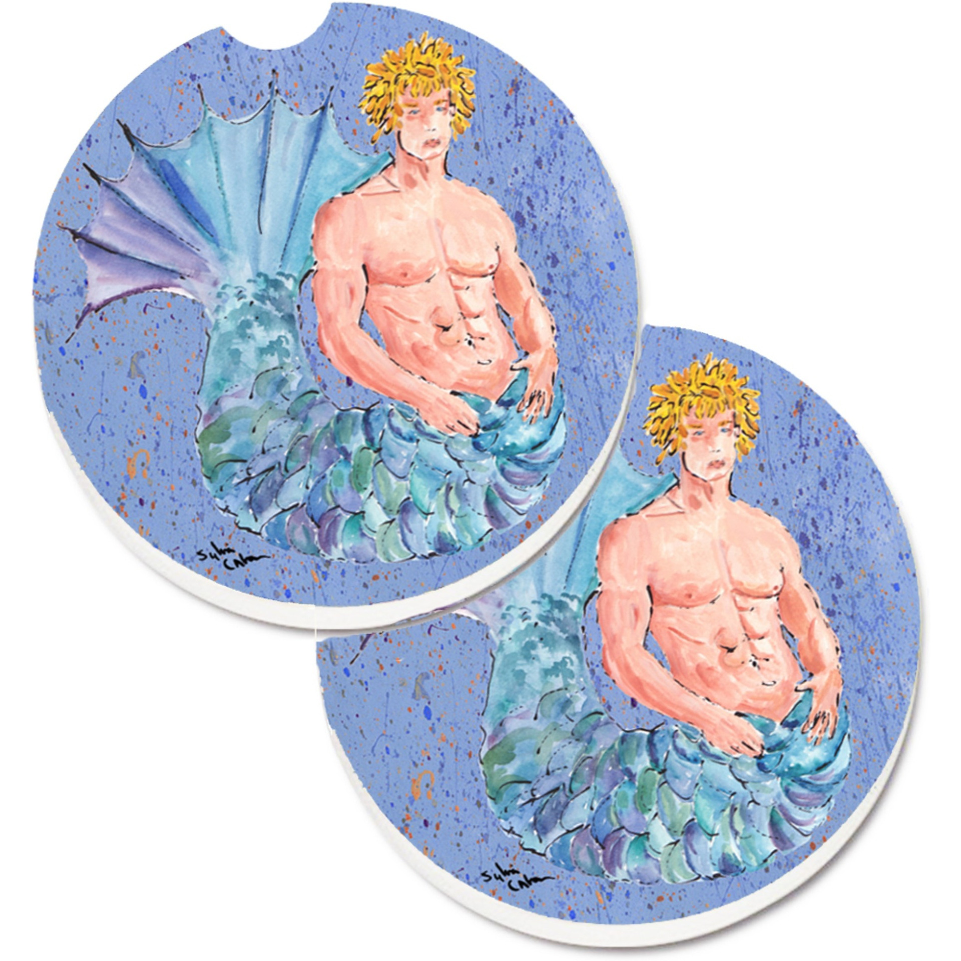 &quotCaroline's Treasures Merman Set of 2 Cup Holder Car Coasters 8347CARC, 2.56, Multicolor"