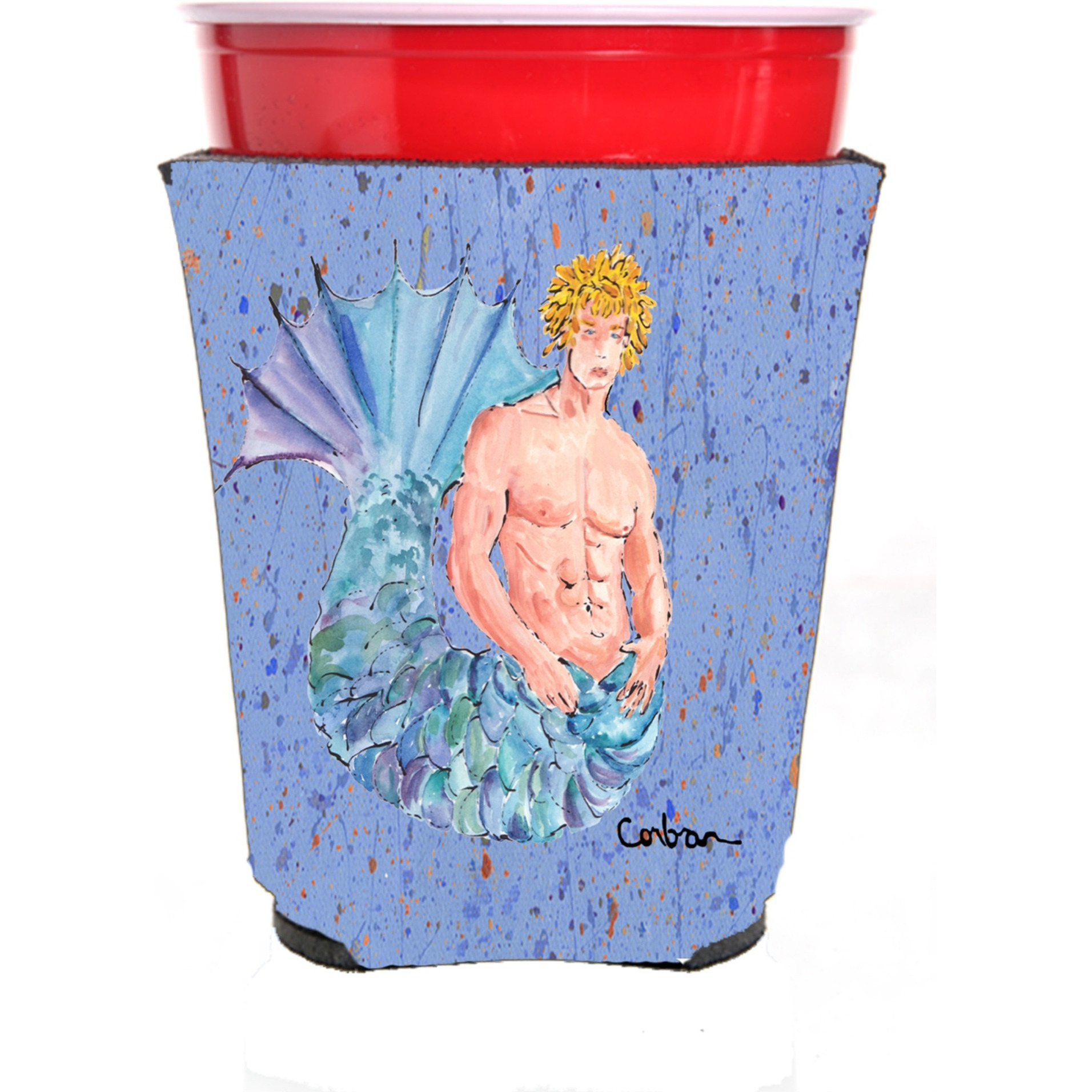 Merman Blonde Hair Merman Red Solo Cup Beverage Insulator Hugger