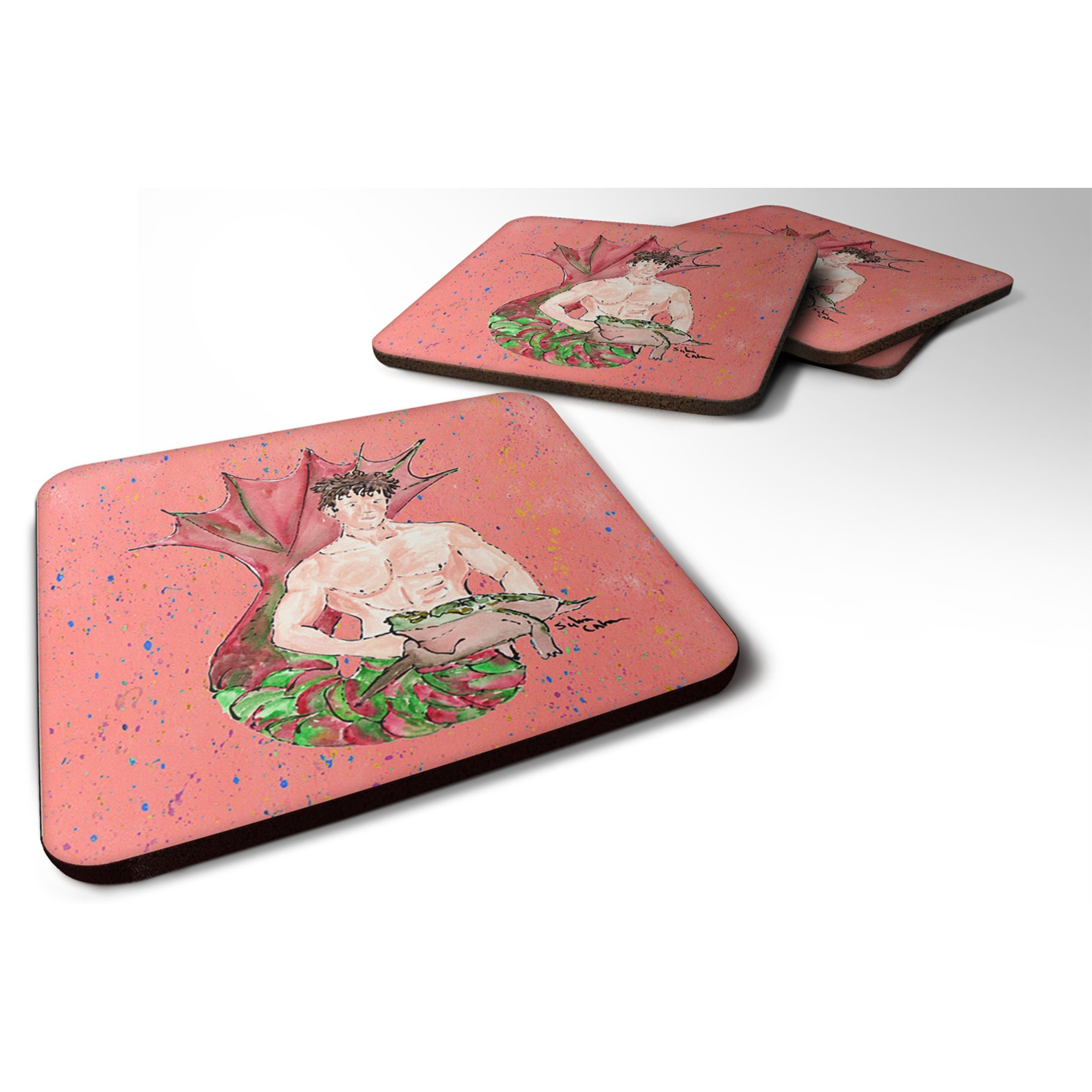 &quotCaroline's Treasures 8348FC Merman Foam Coasters (Set of 4), 3.5"" H x 3.5"" W, Multicolor"