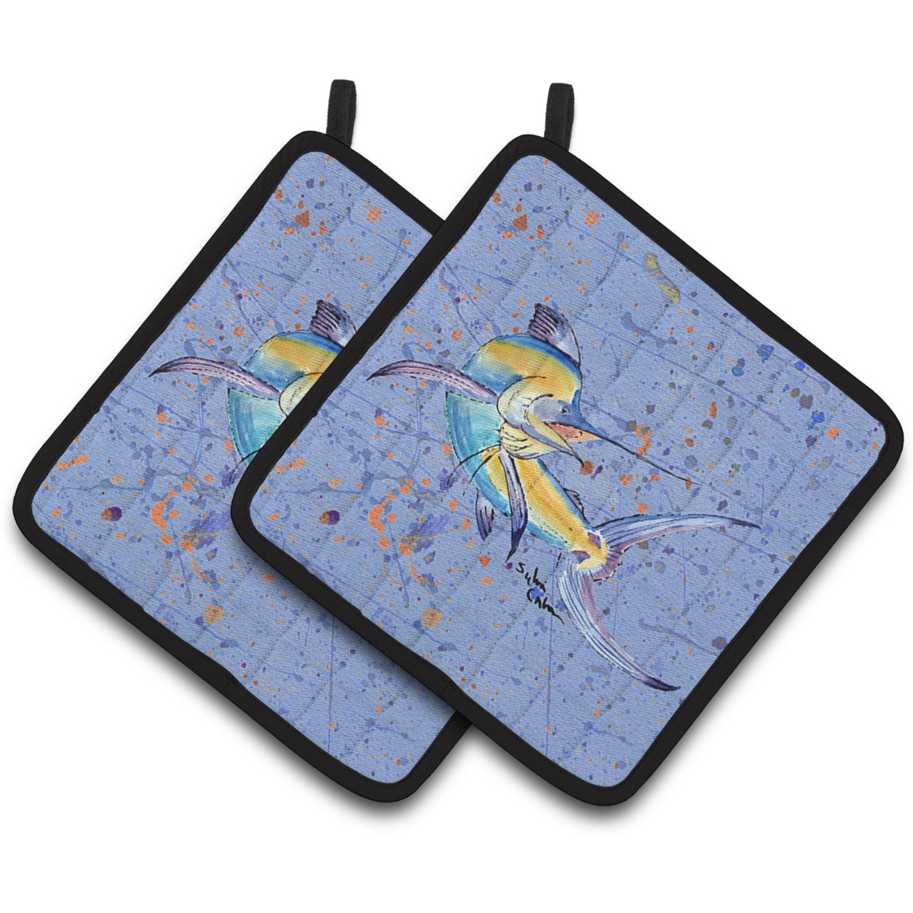 &quotCaroline's Treasures Blue Marlin Pair of Pot Holders 8350PTHD, 7.5HX7.5W, Multicolor"
