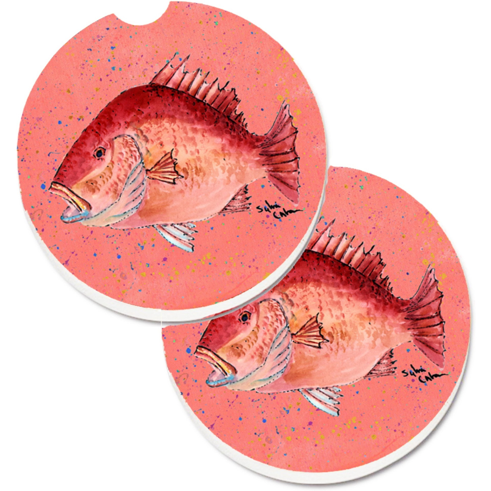 &quotCaroline's Treasures Strawberry Snapper Set of 2 Cup Holder Car Coasters 8351CARC, 2.56, Multicolor"