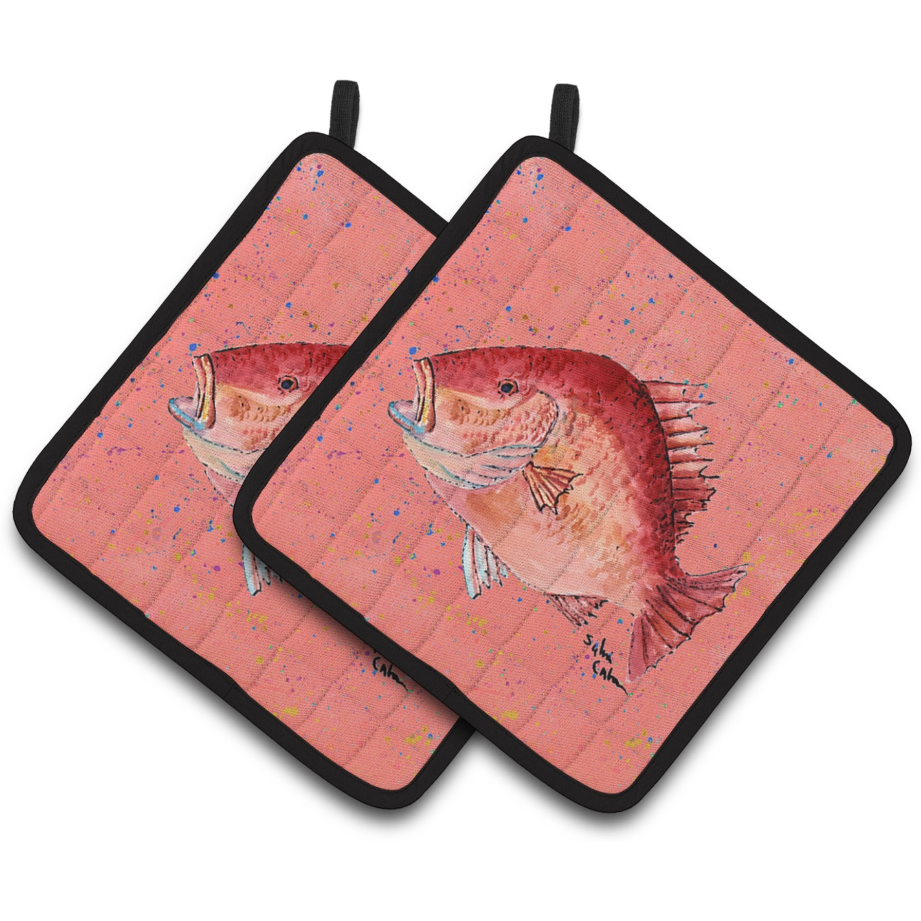 &quotCaroline's Treasures Strawberry Snapper Pair of Pot Holders 8351PTHD, 7.5HX7.5W, Multicolor"