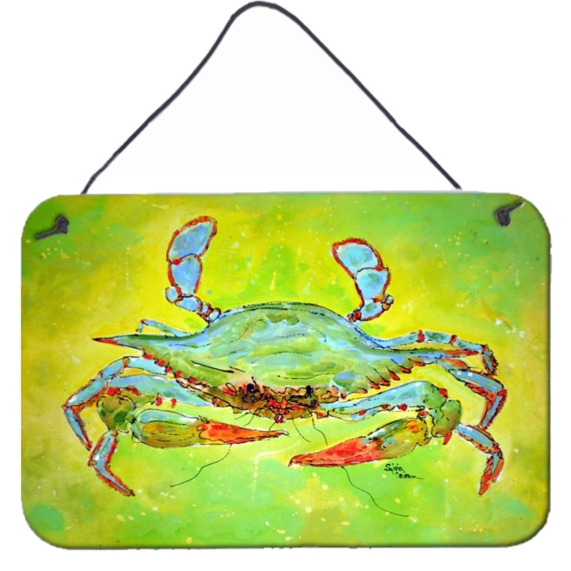 &quotCaroline's Treasures 8357DS812 Bright Green Blue Crab Aluminum Metal Wall or Door Hanging Prints, 8 x 12"""