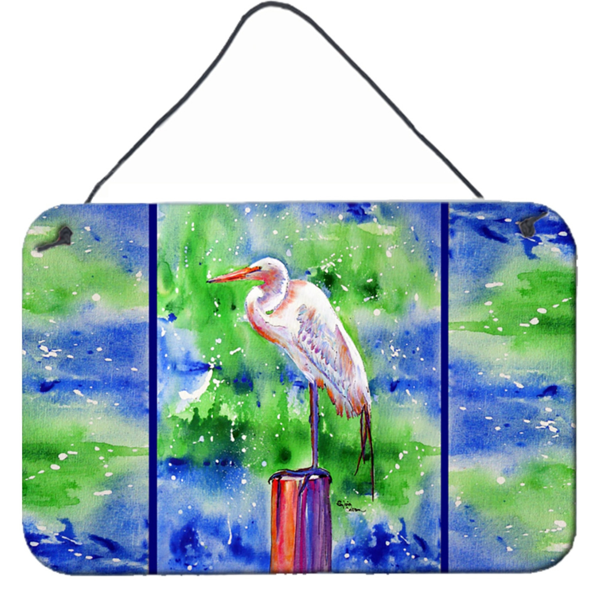 &quotCaroline's Treasures Egret Aluminum Metal Wall or Door Hanging Prints, 8 x 12"""