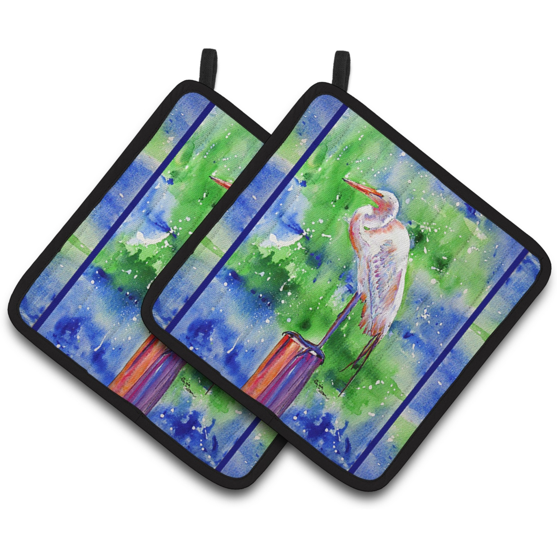 &quotCaroline's Treasures Egret Pair of Pot Holders 8358PTHD, 7.5HX7.5W, Multicolor"