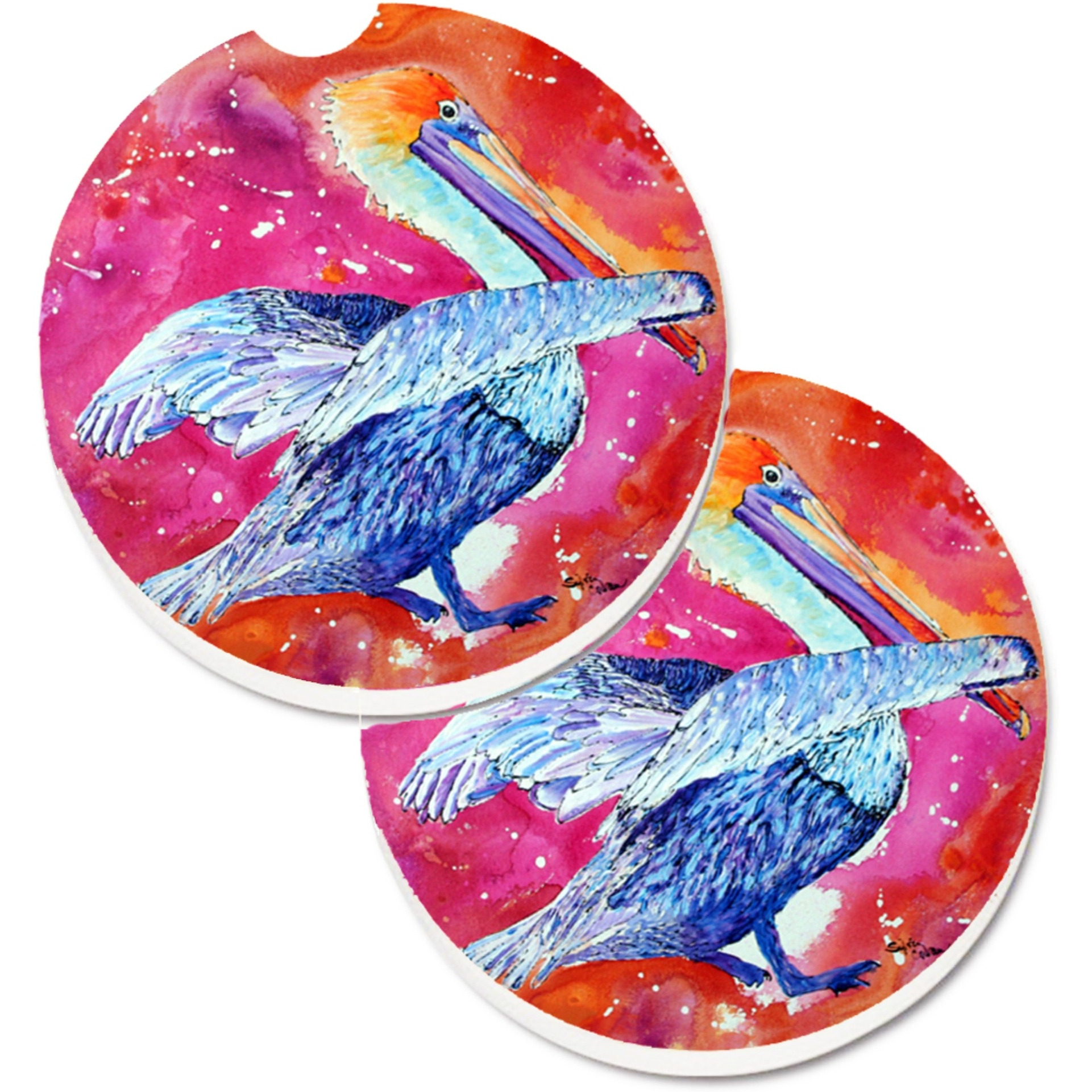 &quotCaroline's Treasures Pelican Set of 2 Cup Holder Car Coasters 8360CARC, 2.56, Multicolor"