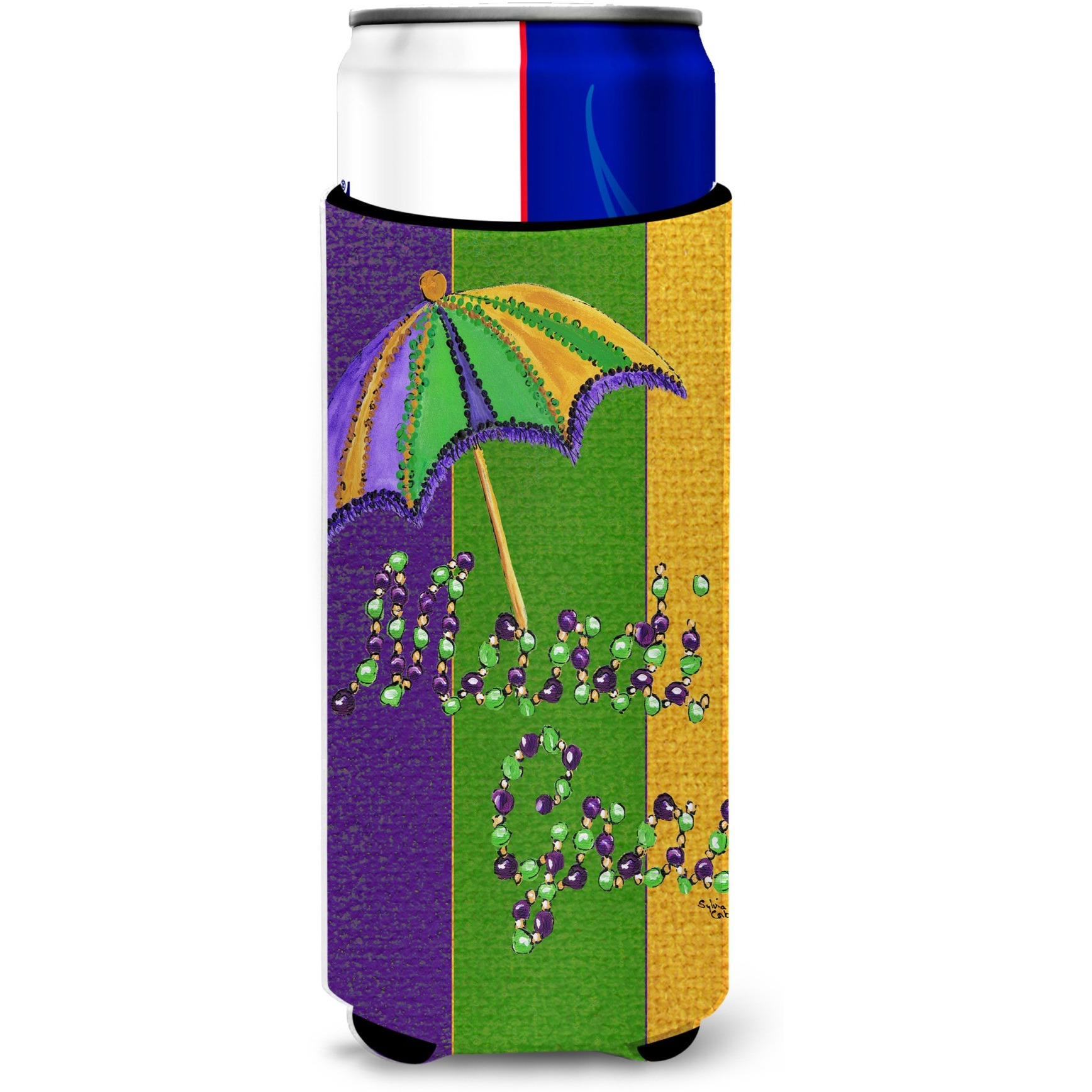 Mardi Gras Second line umbrella Ultra Beverage Insulators for slim cans 8373MUK