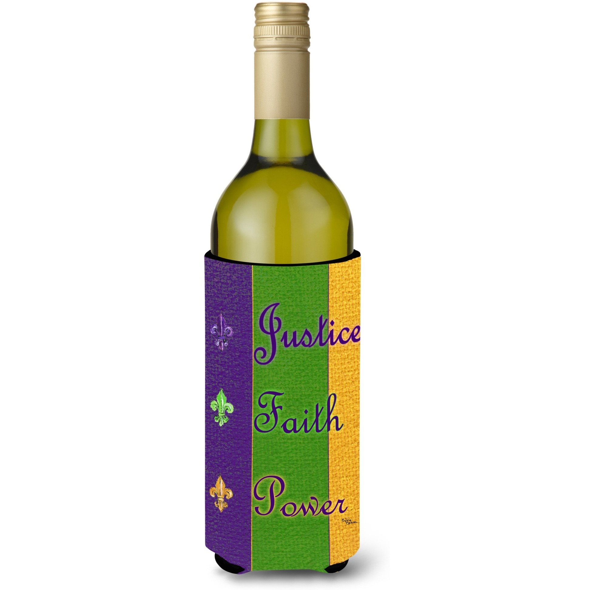 Mardi Gras Peace Faith and Justice Wine Bottle Beverage Insulator Beverage Insulator Hugger