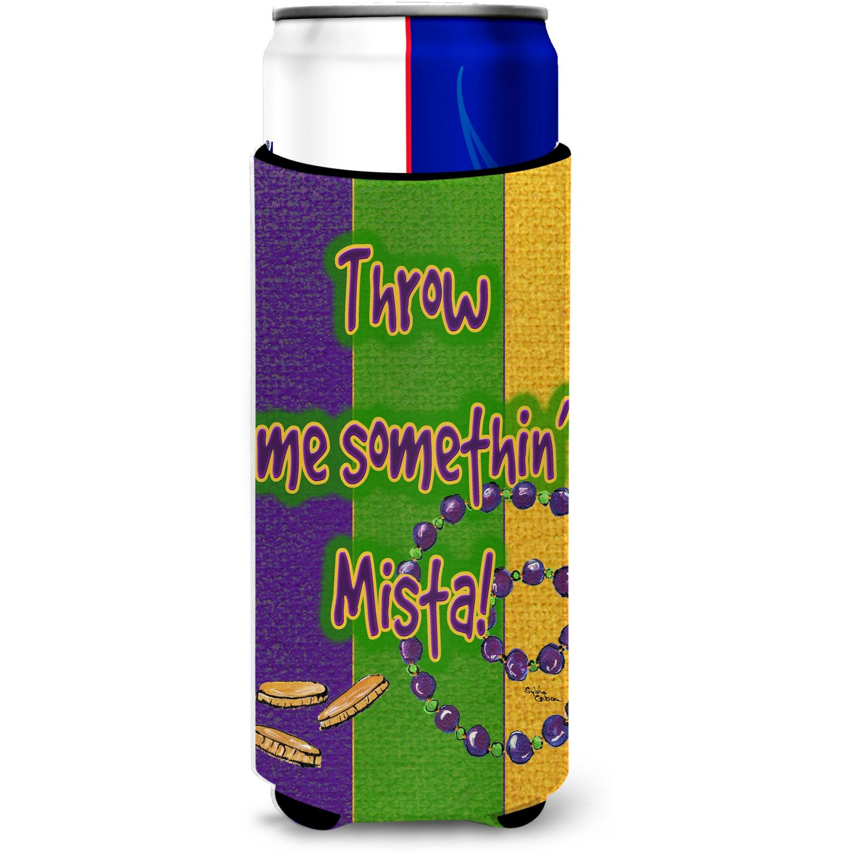 Mardi Gras Throw me something mister Ultra Beverage Insulators for slim cans 8375MUK