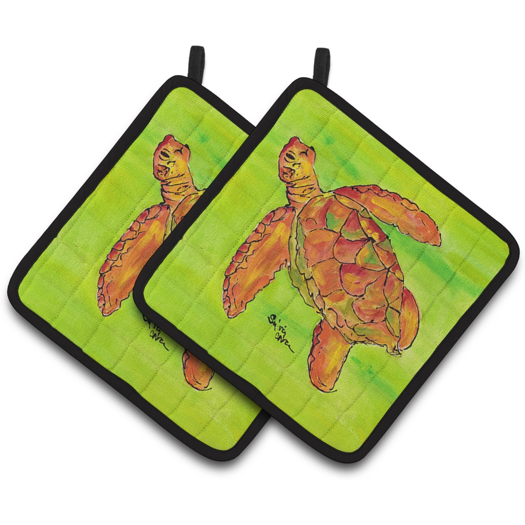 &quotCaroline's Treasures Turtle Pair of Pot Holders 8376PTHD, 7.5HX7.5W, Multicolor"