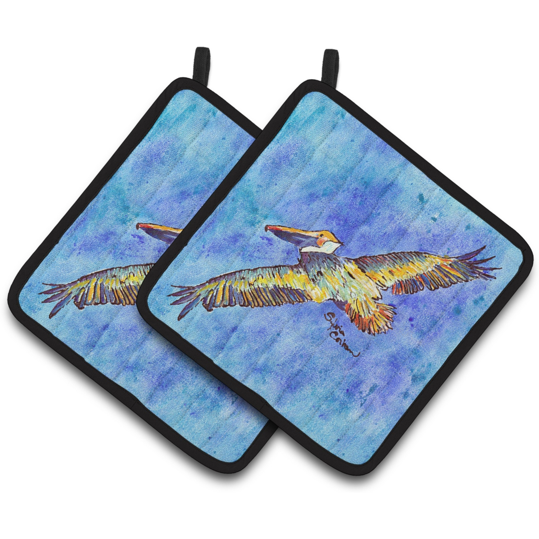 &quotCaroline's Treasures Pelican Pair of Pot Holders 8377PTHD, 7.5HX7.5W, Multicolor"
