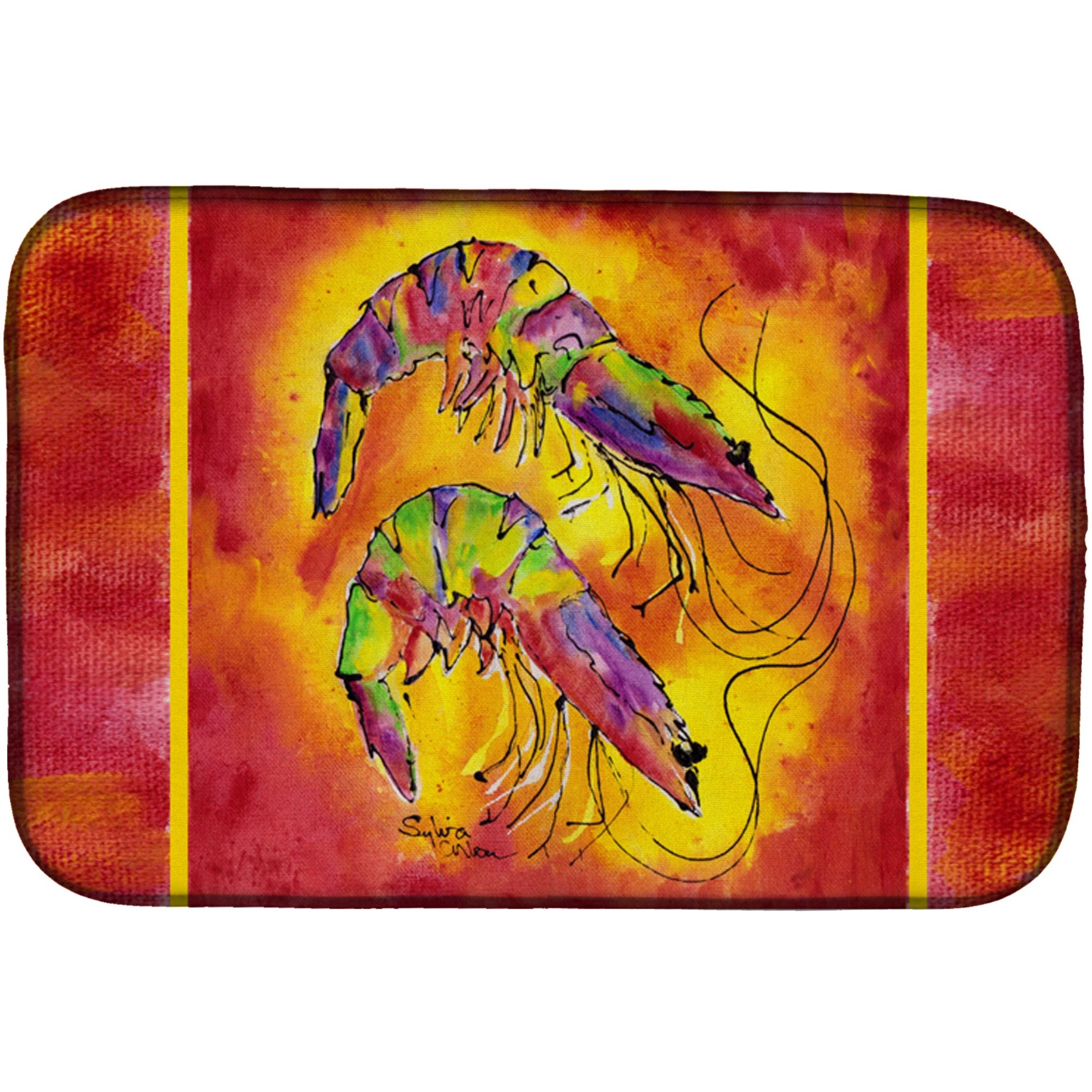 &quotCaroline's Treasures Bright Shrimp On Red Dish Drying Mat, 14 X 21, Multicolor"