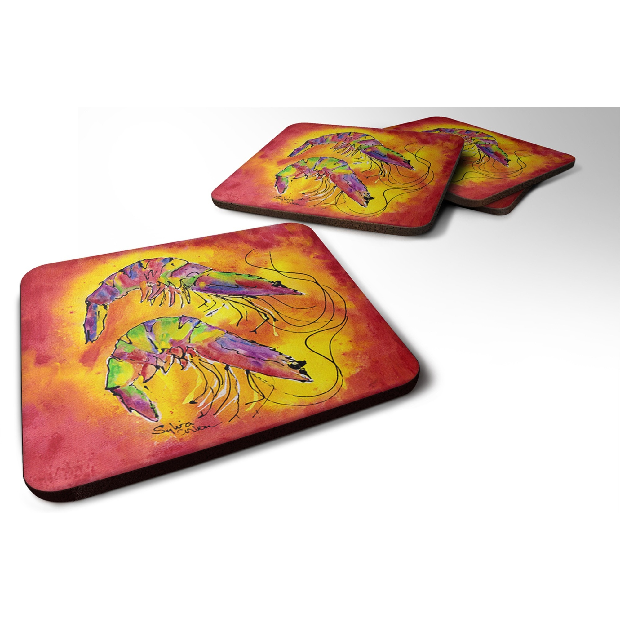 &quotCaroline's Treasures 8378FC Shrimp Foam Coasters (Set of 4), 3.5"" H x 3.5"" W, Multicolor"