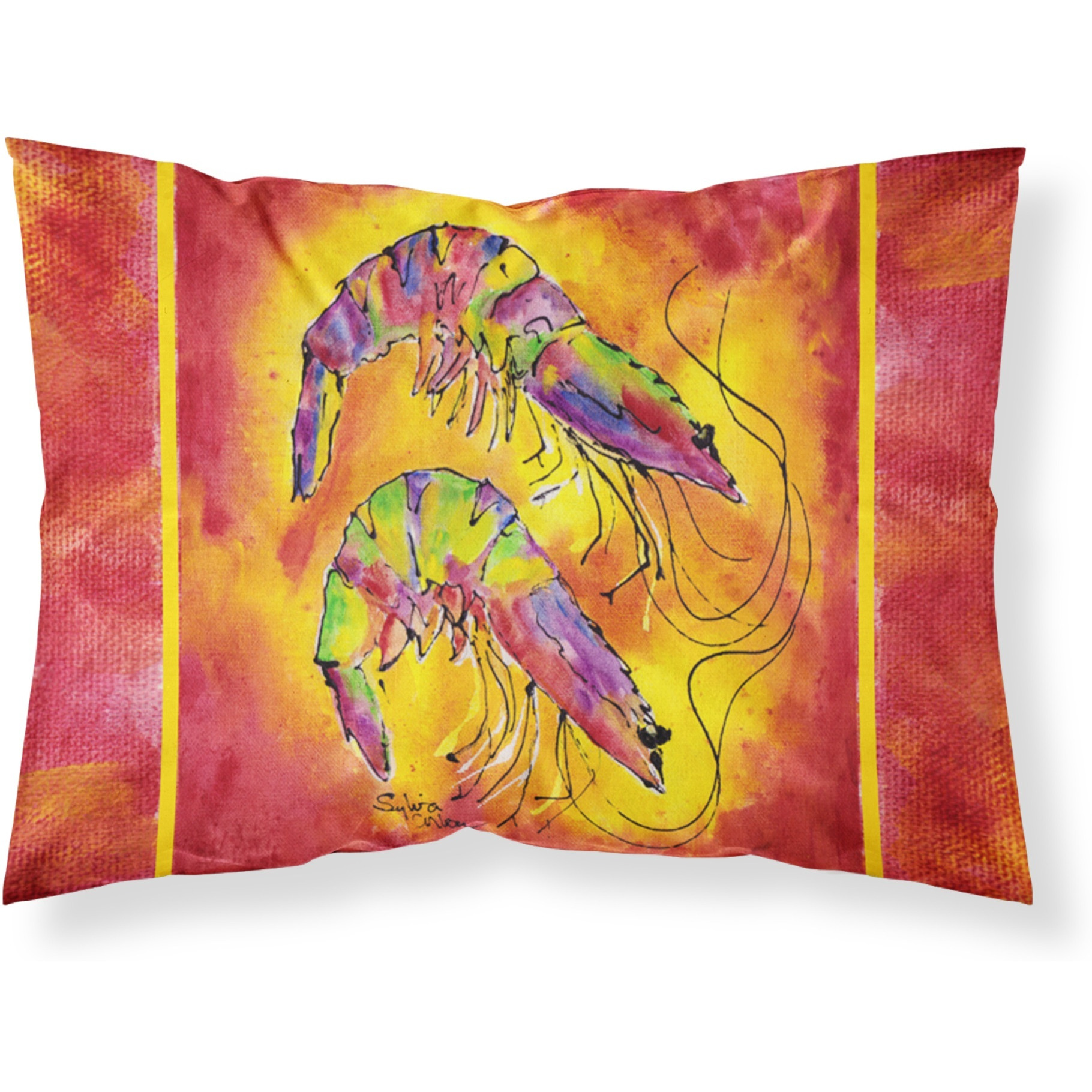 &quotCaroline's Treasures 8378PILLOWCASE Bright Shrimp On Red Moisture Wicking Fabric Standard Pillowcase, Large, Multicolor"
